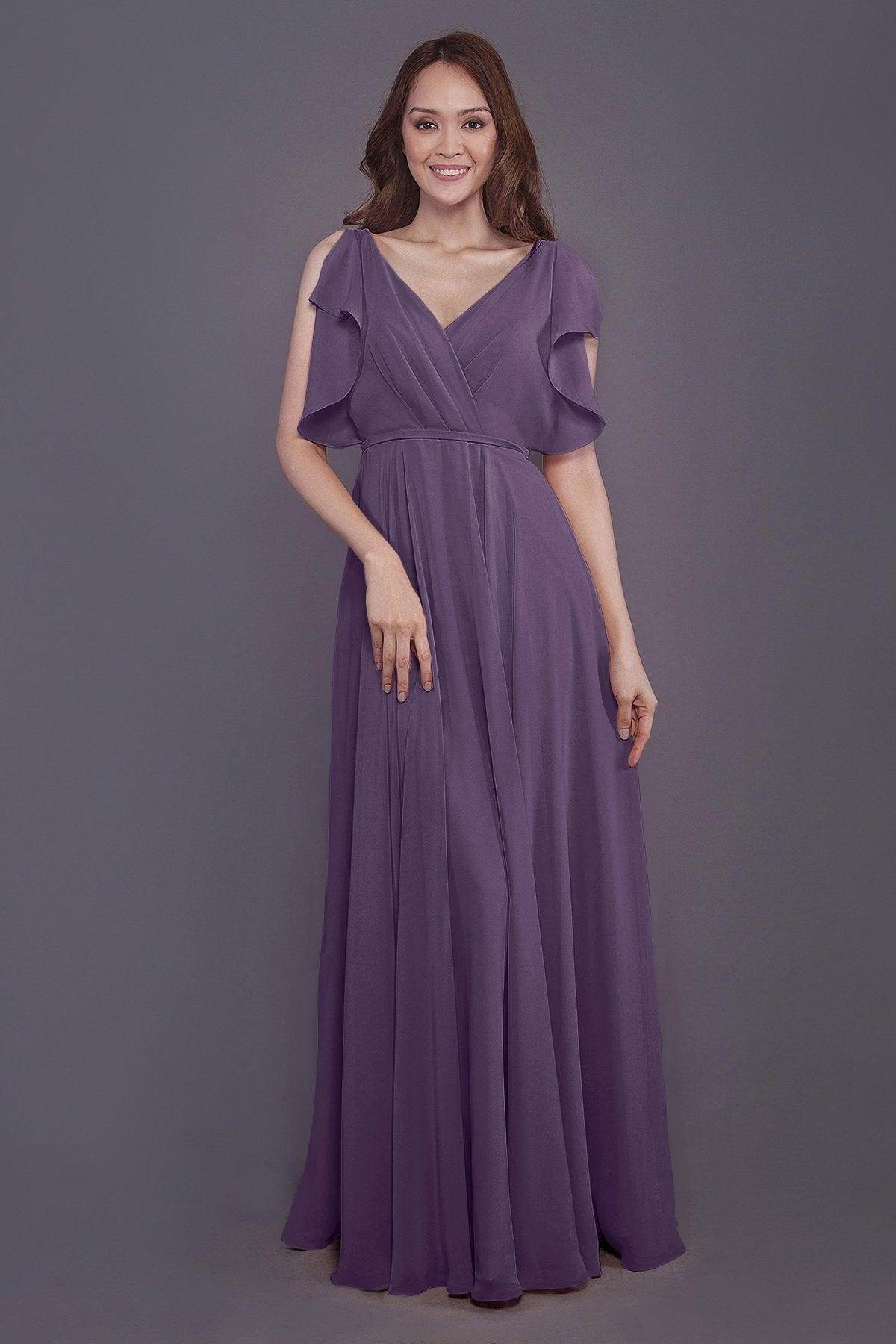 Sheath-Column Floor Length Chiffon Bridesmaid Dress PR3568 - COCOMELODY