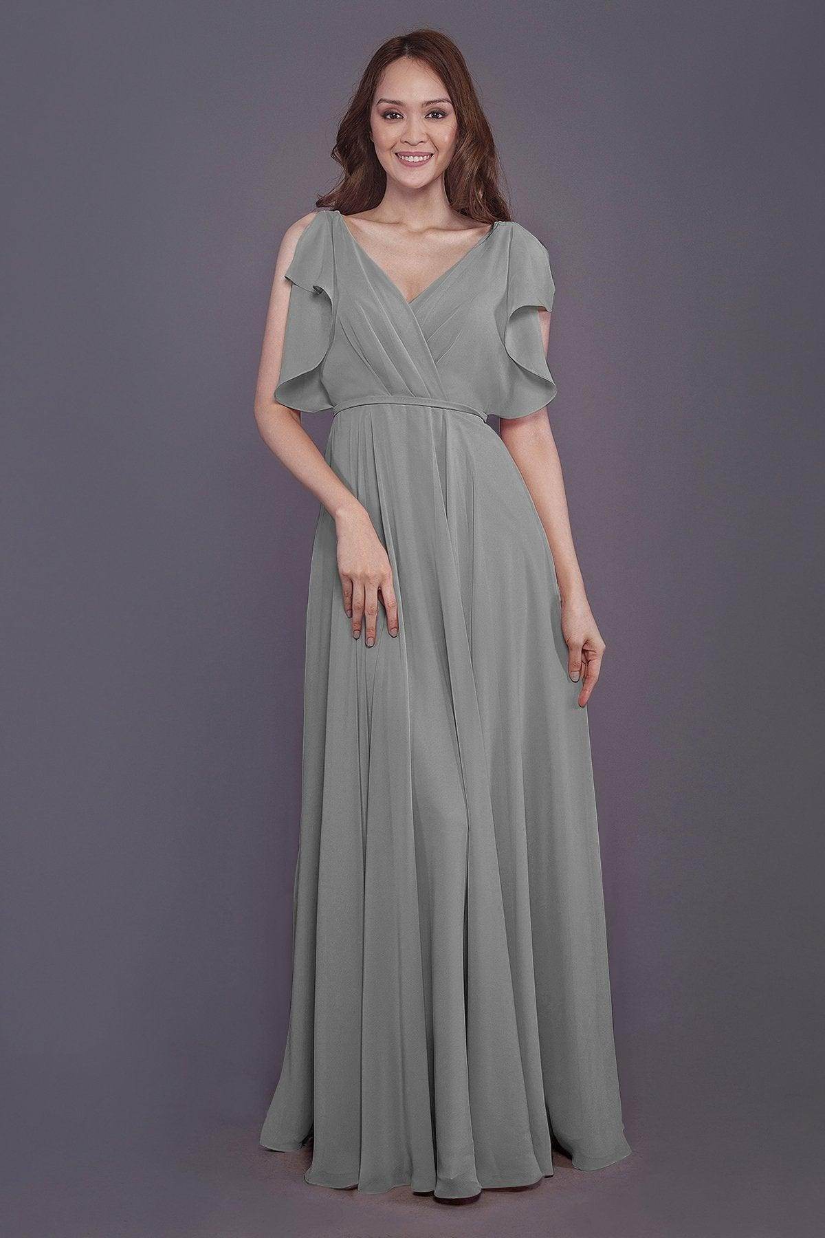 Sheath-Column Floor Length Chiffon Bridesmaid Dress PR3568 - COCOMELODY