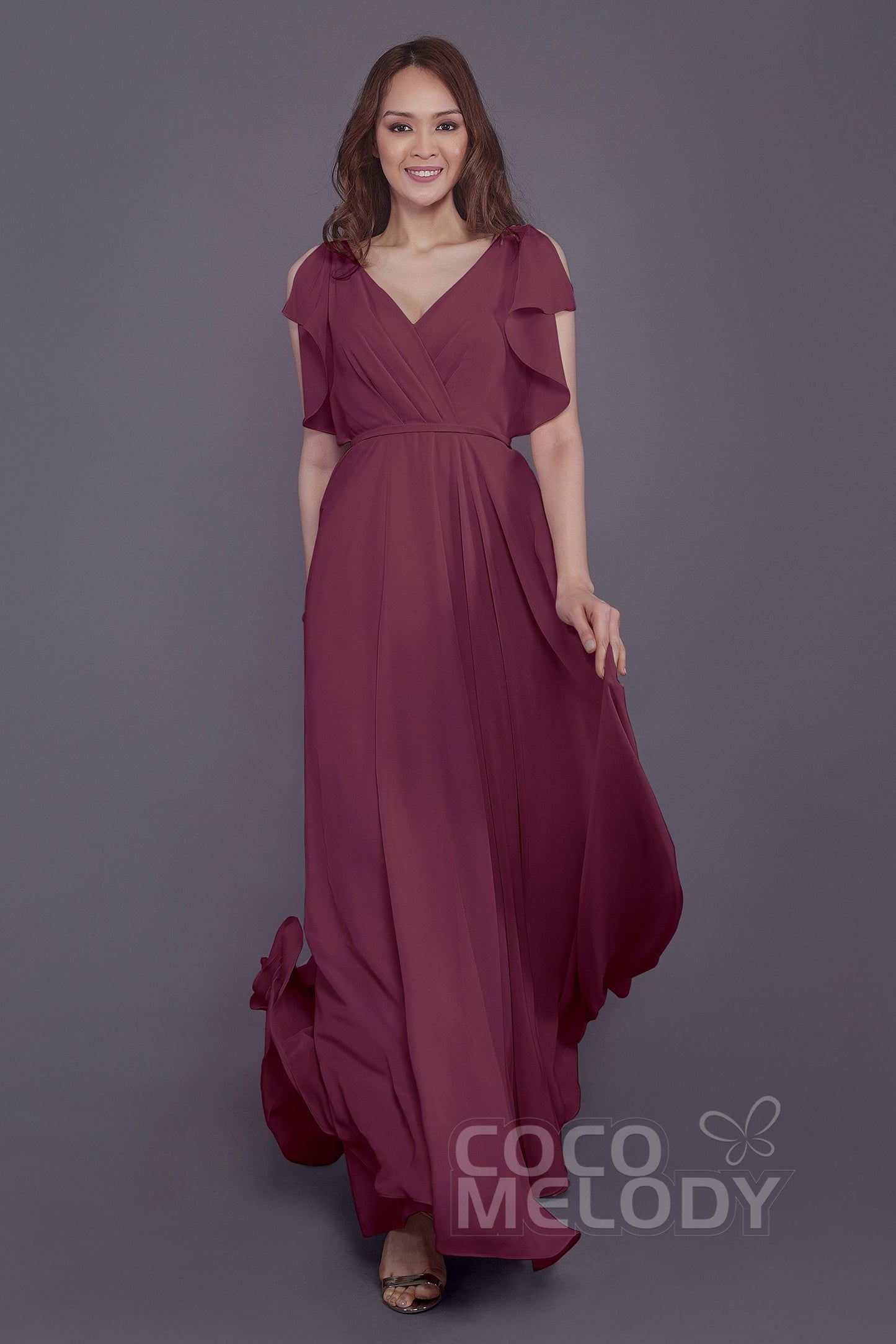 Sheath-Column Floor Length Chiffon Bridesmaid Dress PR3568