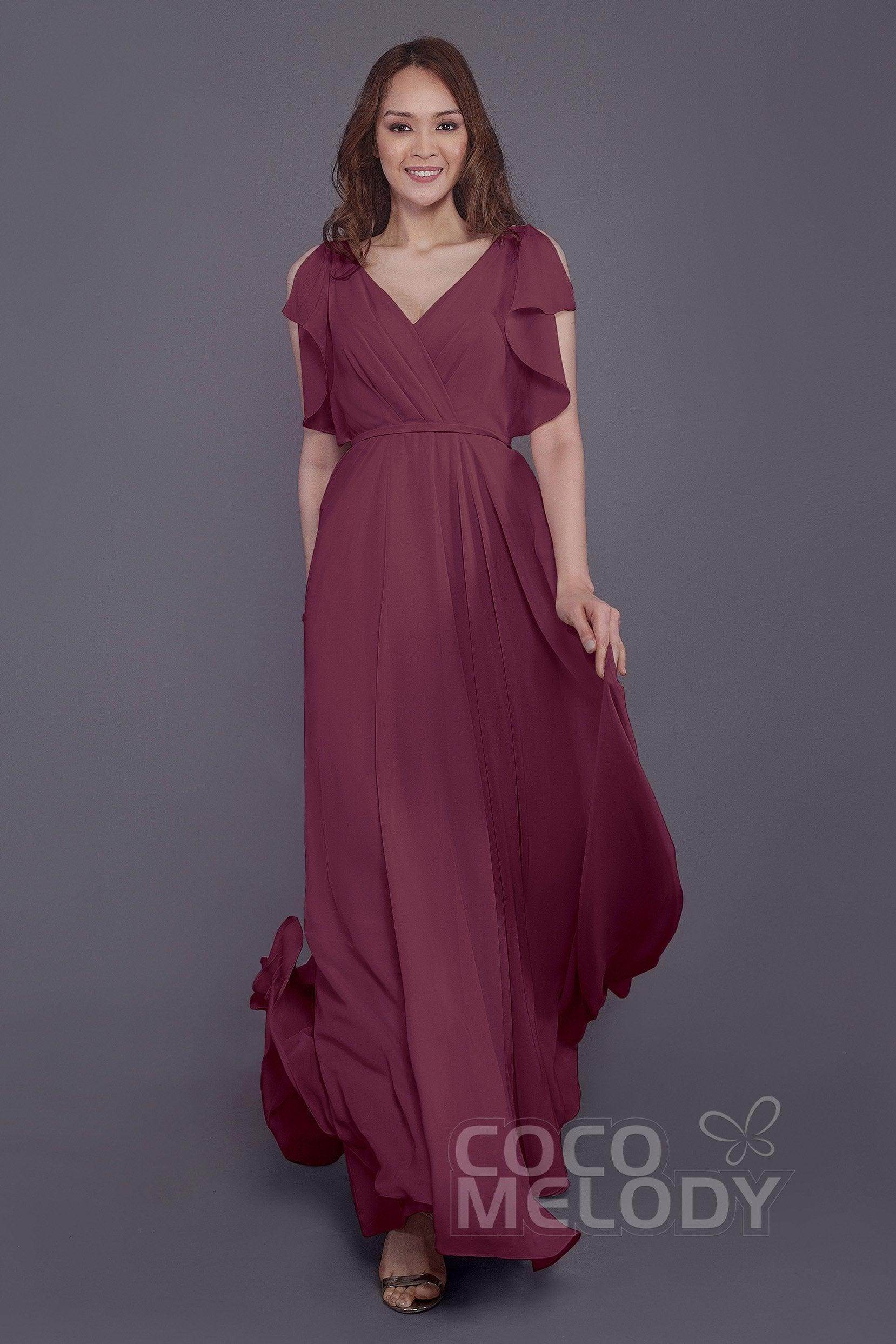Sheath-Column Floor Length Chiffon Bridesmaid Dress PR3568 - COCOMELODY