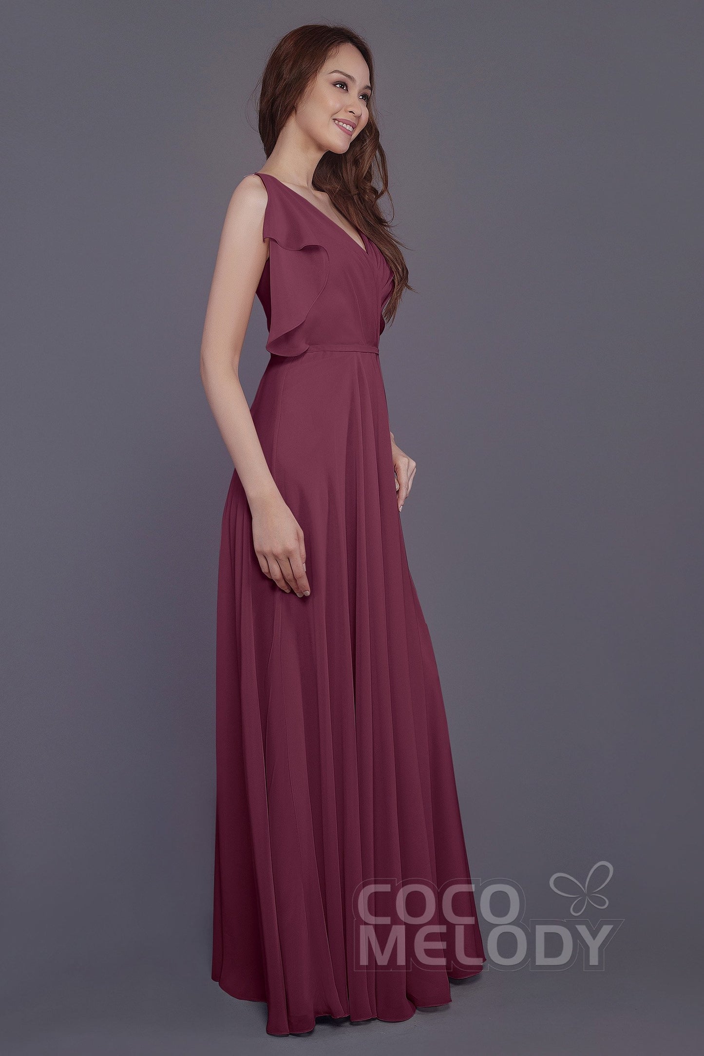 Sheath-Column Floor Length Chiffon Bridesmaid Dress PR3568