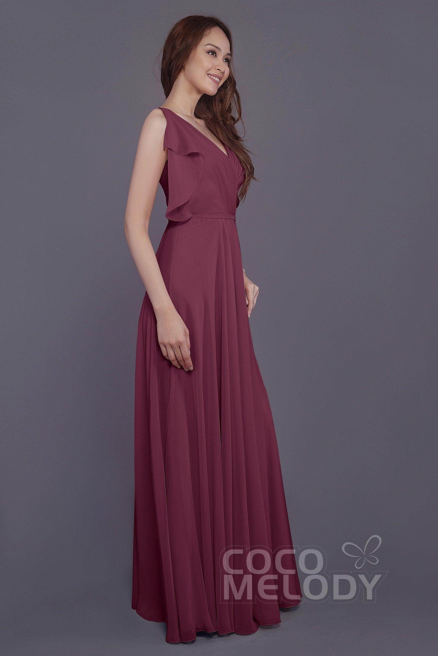 Sheath-Column Floor Length Chiffon Bridesmaid Dress PR3568 - COCOMELODY