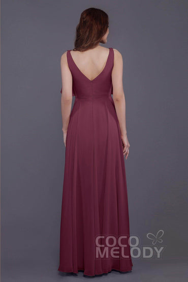 Sheath-Column Floor Length Chiffon Bridesmaid Dress PR3568CR - COCOMELODY