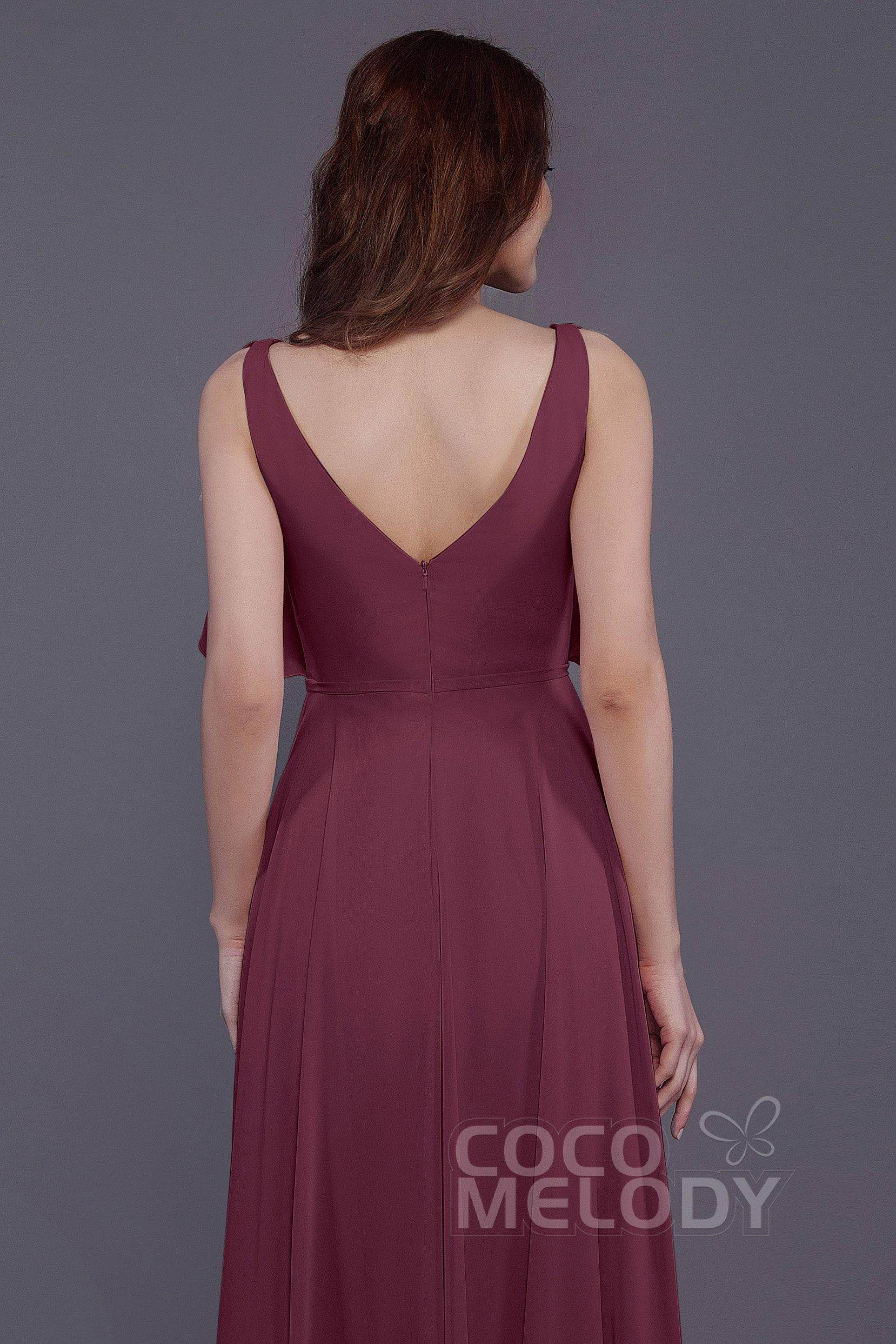 Sheath-Column Floor Length Chiffon Bridesmaid Dress PR3568 - COCOMELODY