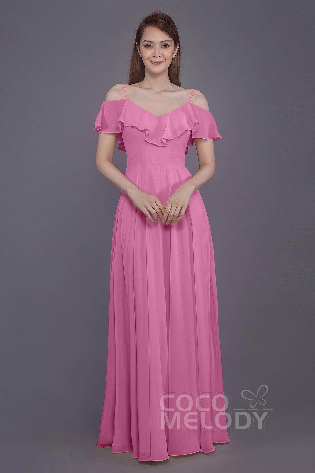 Sheath-Column Floor Length Chiffon Bridesmaid Dress PR3570PS - COCOMELODY