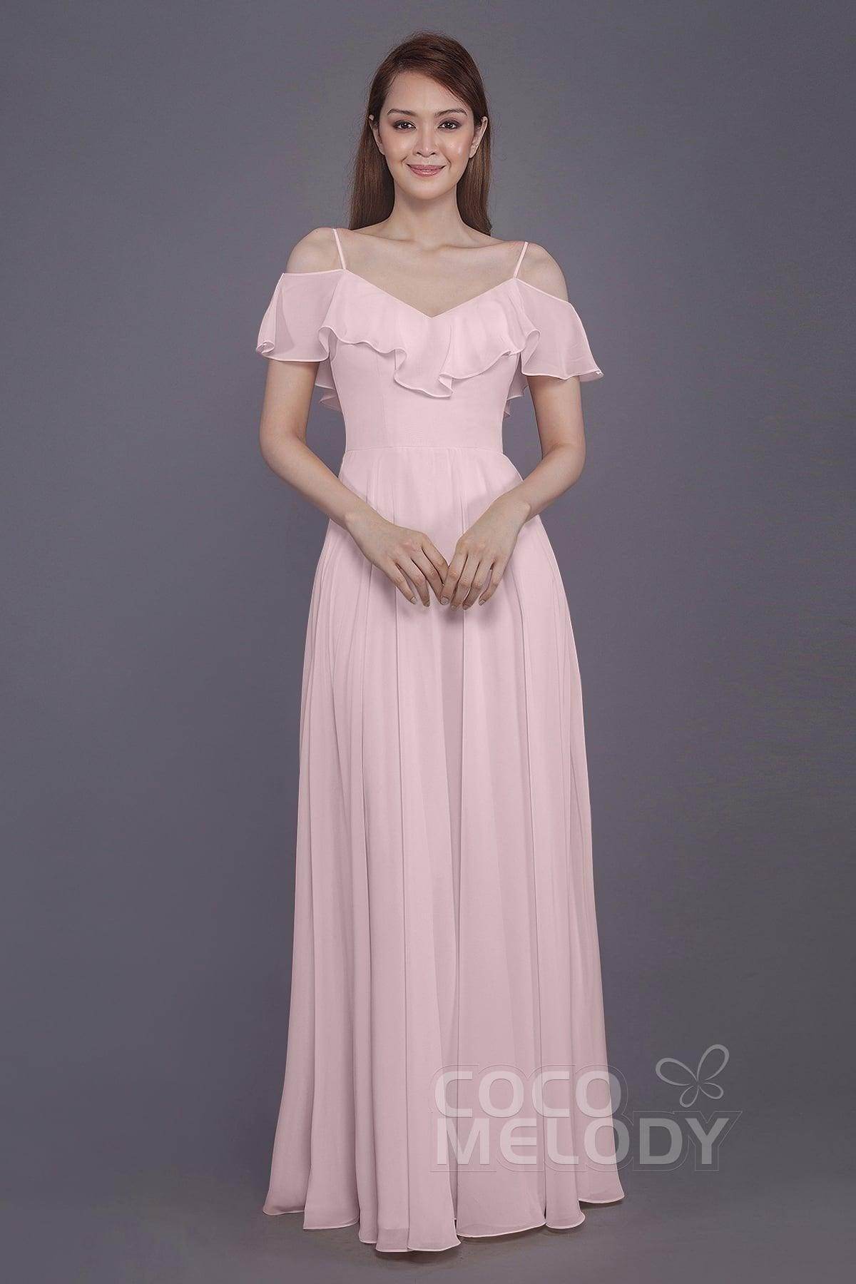 Sheath-Column Floor Length Chiffon Bridesmaid Dress PR3570PS - COCOMELODY