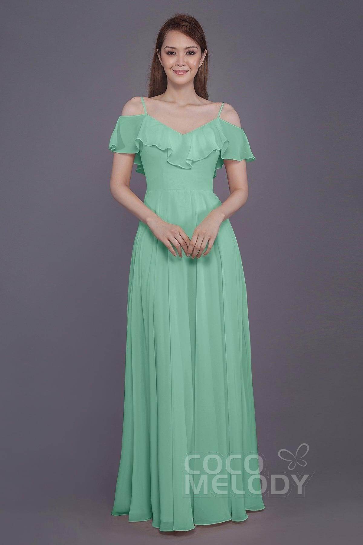 Sheath-Column Floor Length Chiffon Bridesmaid Dress PR3570PS - COCOMELODY