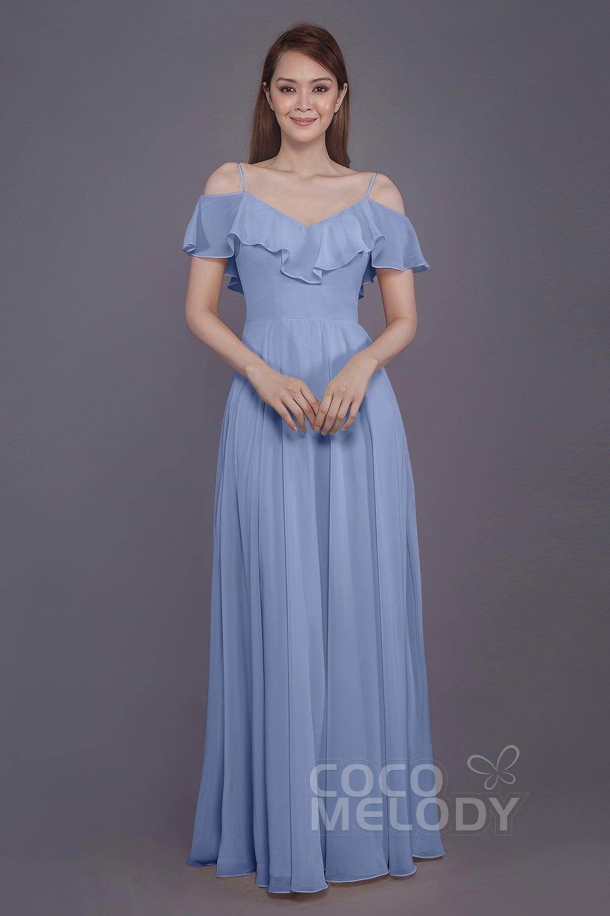 Sheath-Column Floor Length Chiffon Bridesmaid Dress PR3570PS - COCOMELODY