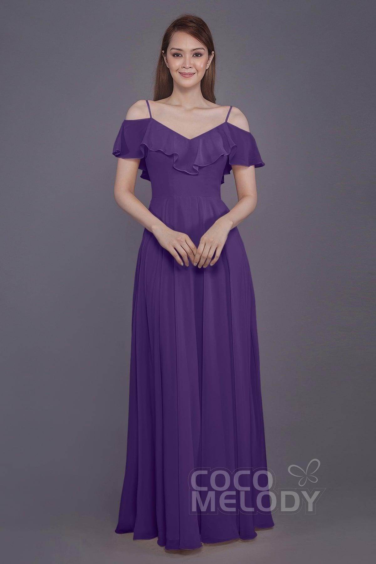 Sheath-Column Floor Length Chiffon Bridesmaid Dress PR3570PS - COCOMELODY