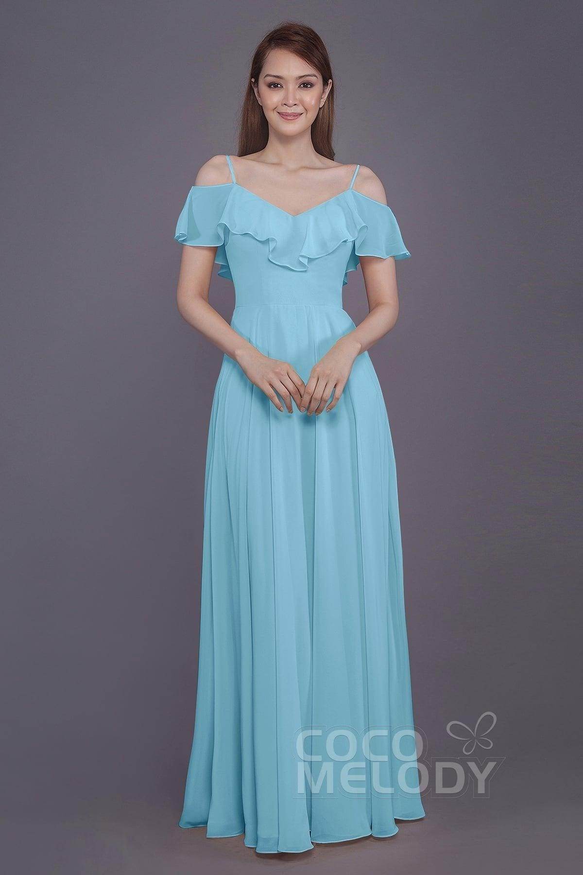 Sheath-Column Floor Length Chiffon Bridesmaid Dress PR3570PS - COCOMELODY