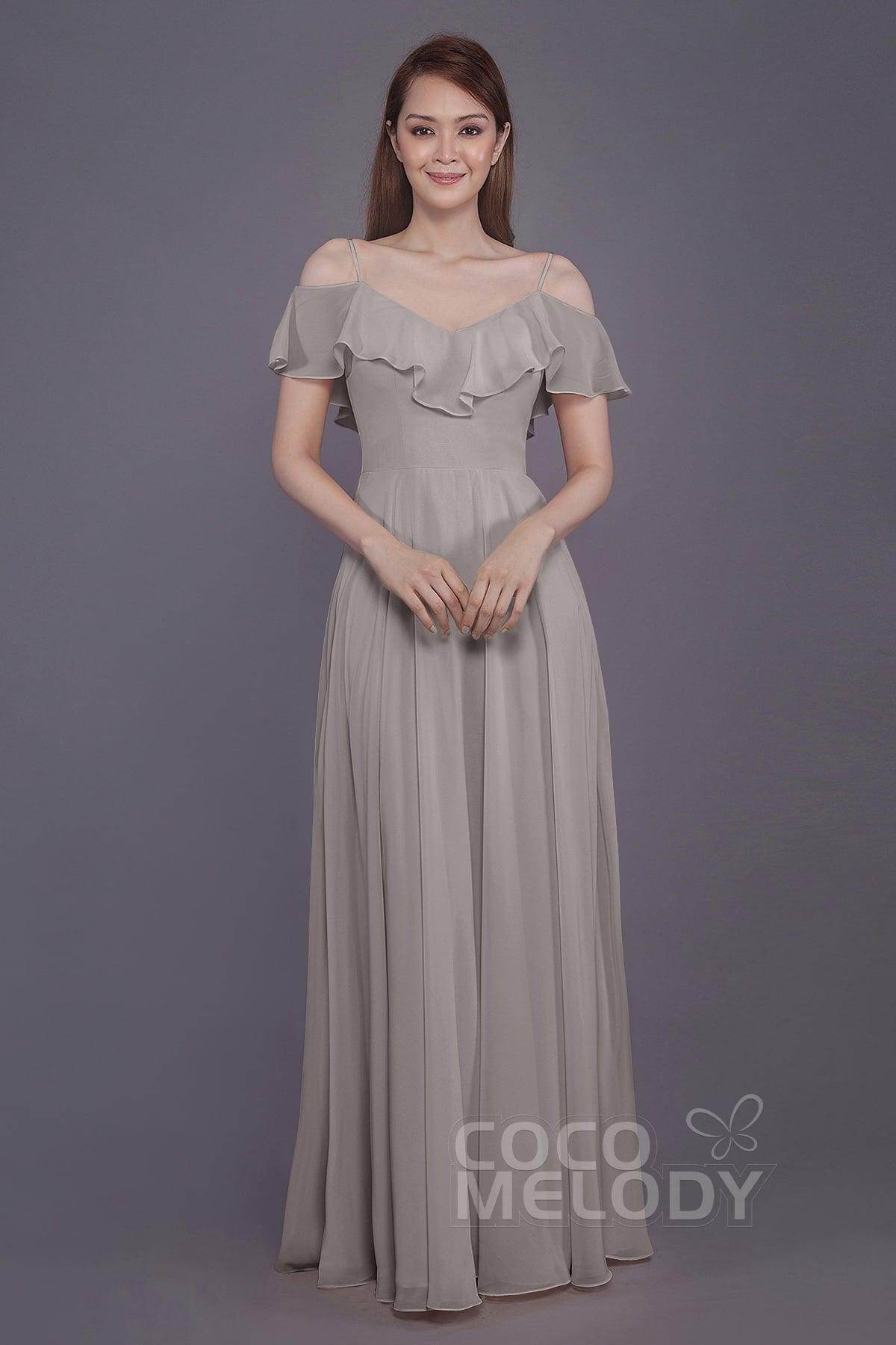 Sheath-Column Floor Length Chiffon Bridesmaid Dress PR3570PS - COCOMELODY