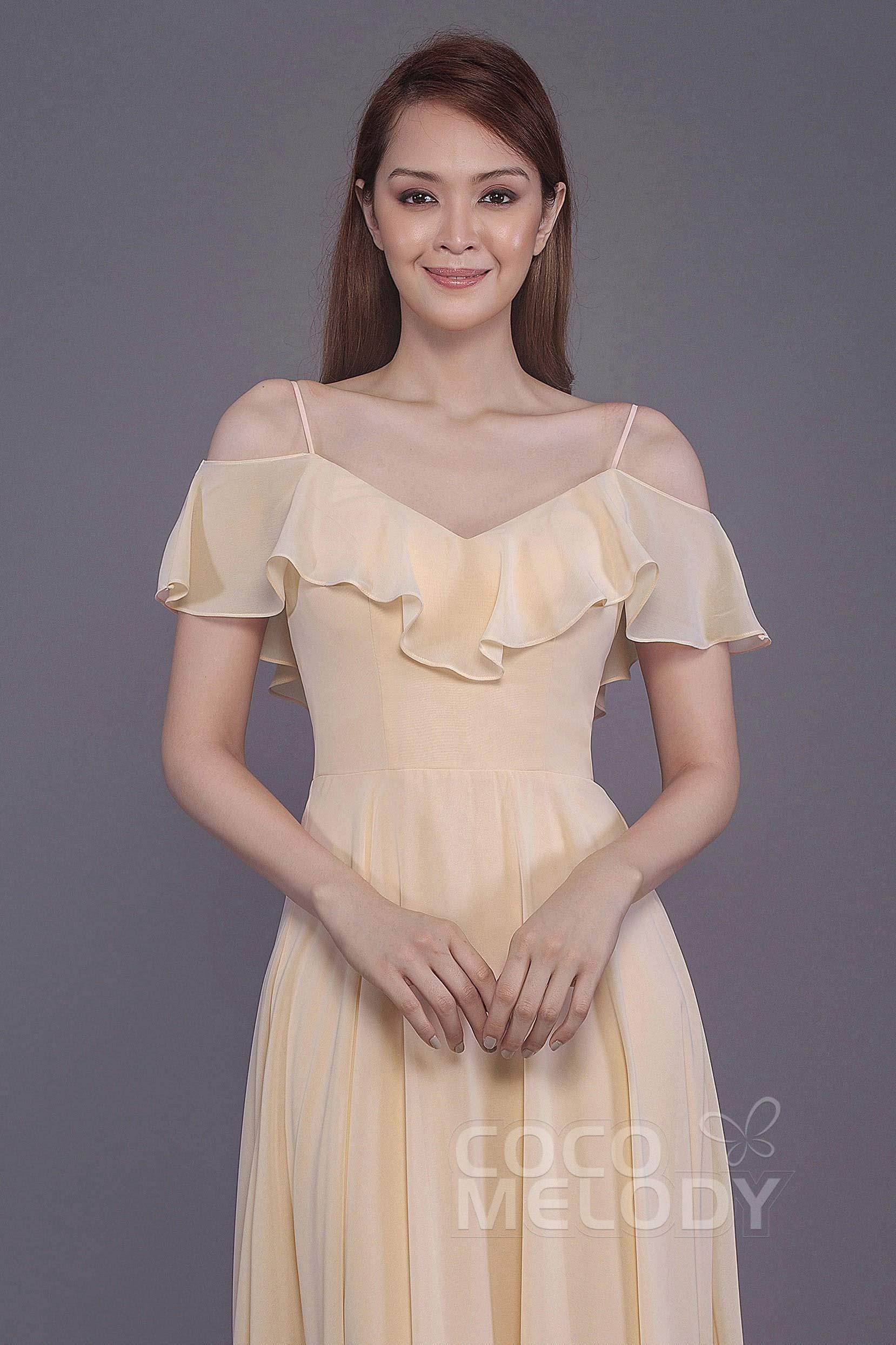 Sheath-Column Floor Length Chiffon Bridesmaid Dress PR3570PS - COCOMELODY