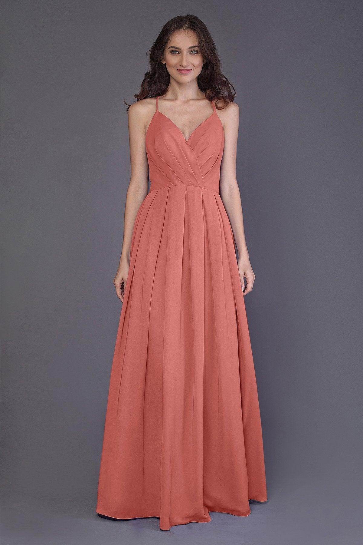 Sheath-Column Floor Length Chiffon Bridesmaid Dress PR3572 - COCOMELODY