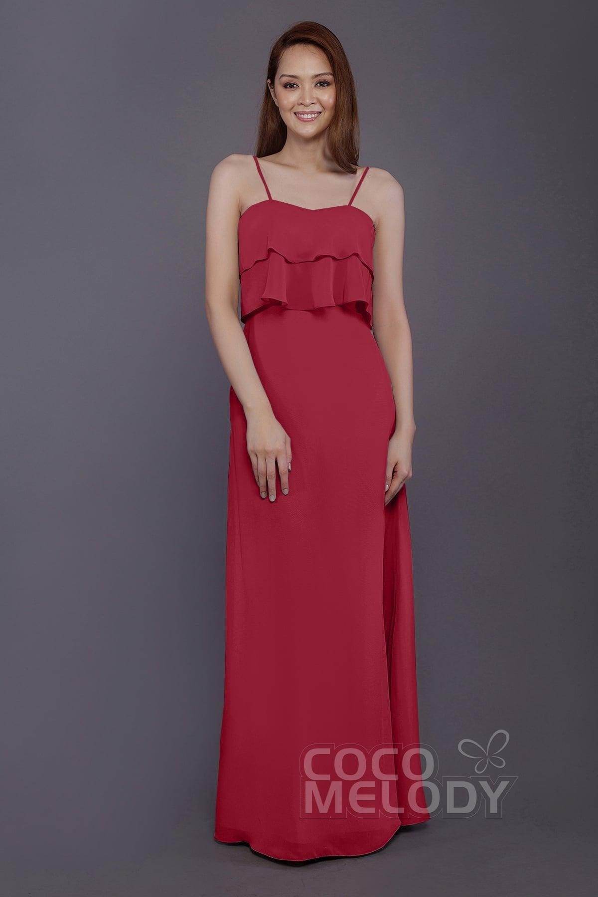 Sheath-Column Floor Length Chiffon Bridesmaid Dress PR3575 - COCOMELODY