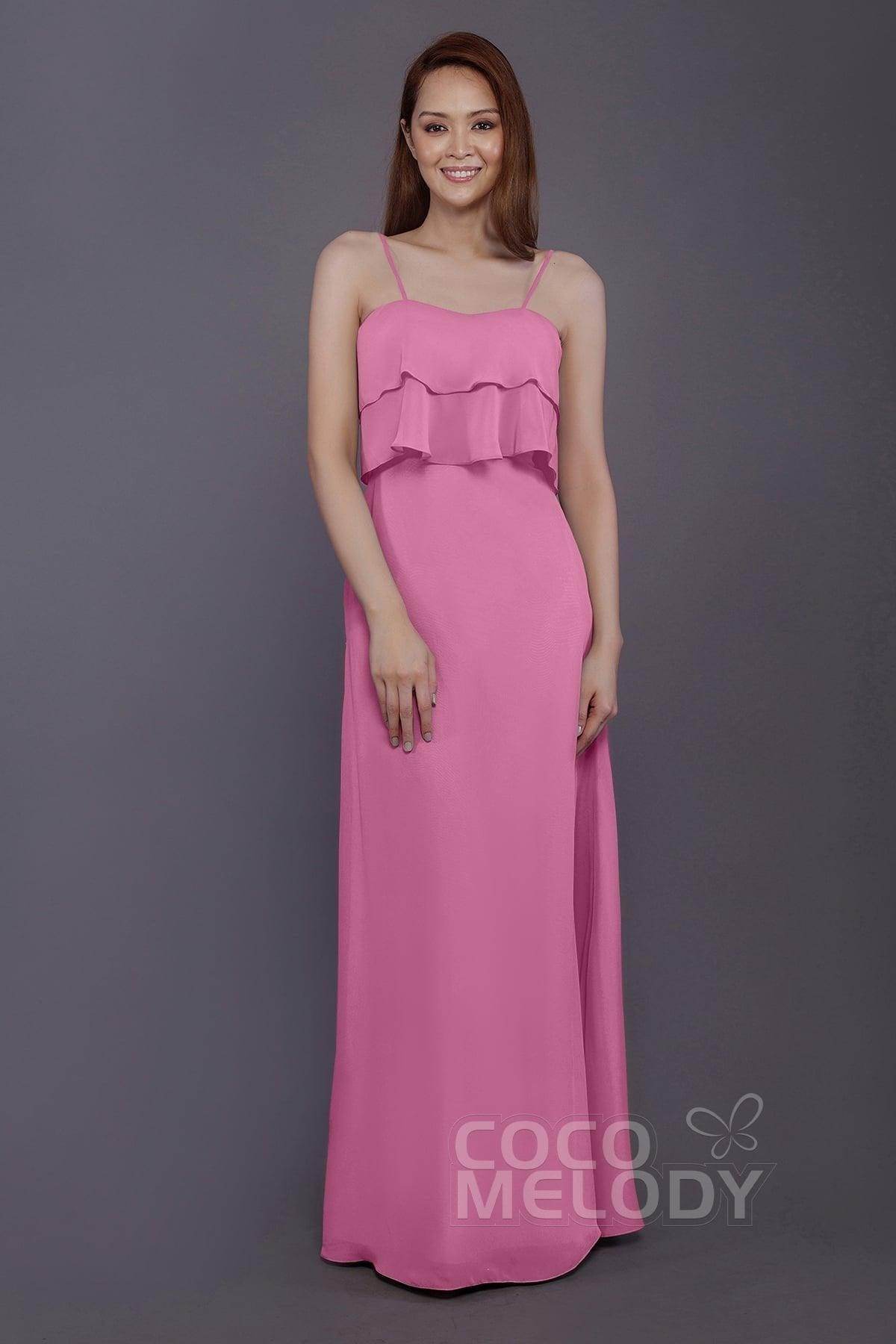 Sheath-Column Floor Length Chiffon Bridesmaid Dress PR3575 - COCOMELODY