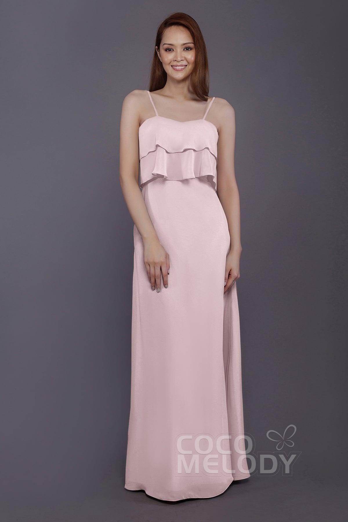 Sheath-Column Floor Length Chiffon Bridesmaid Dress PR3575 - COCOMELODY