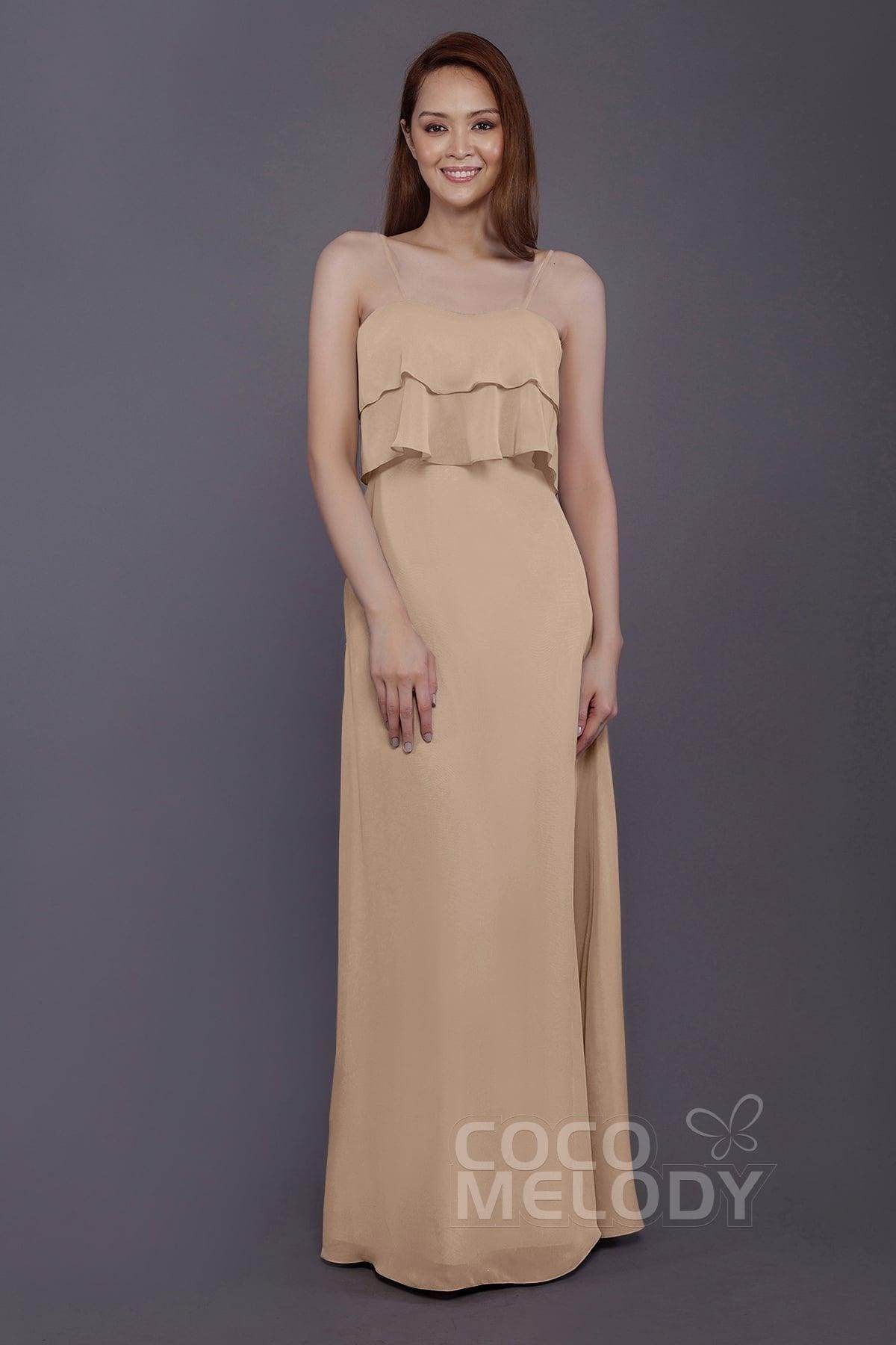 Sheath-Column Floor Length Chiffon Bridesmaid Dress PR3575 - COCOMELODY