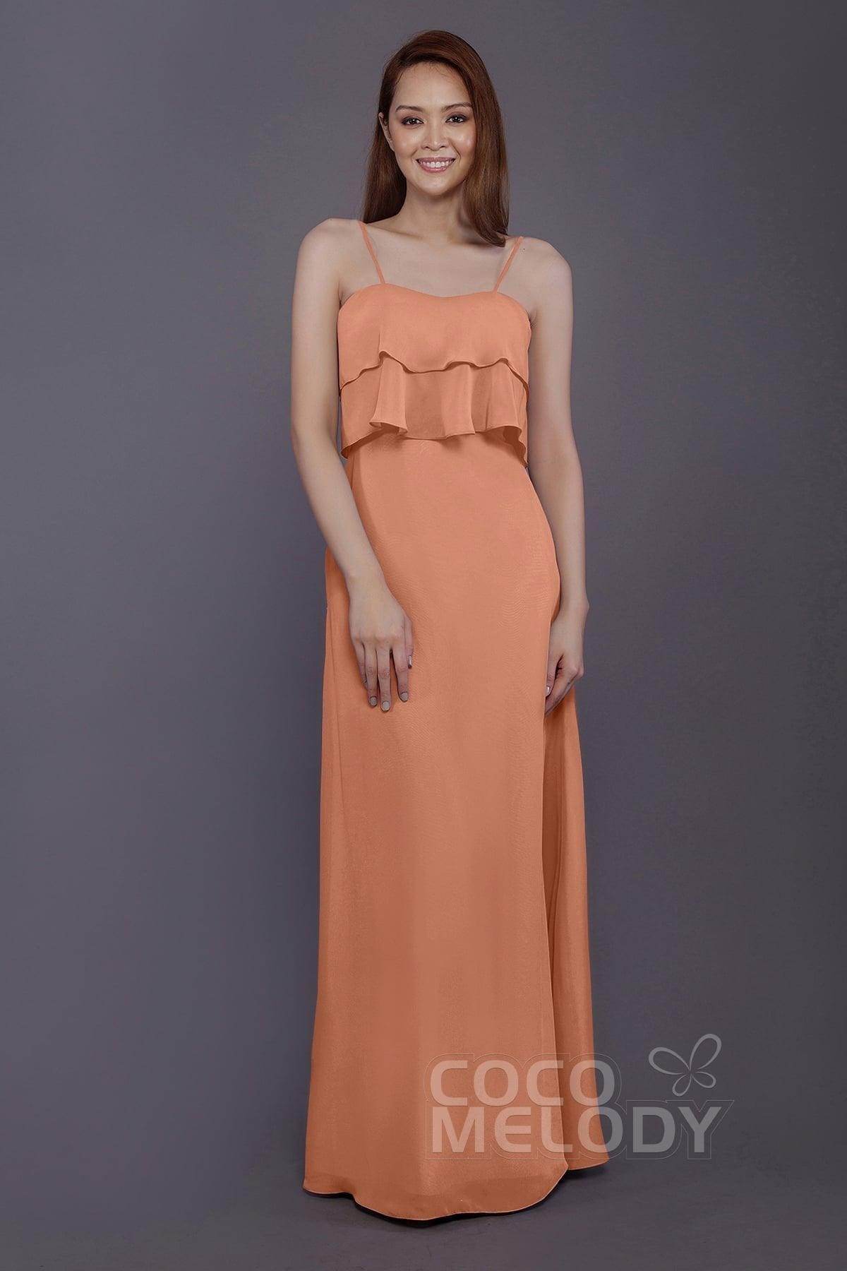 Sheath-Column Floor Length Chiffon Bridesmaid Dress PR3575 - COCOMELODY