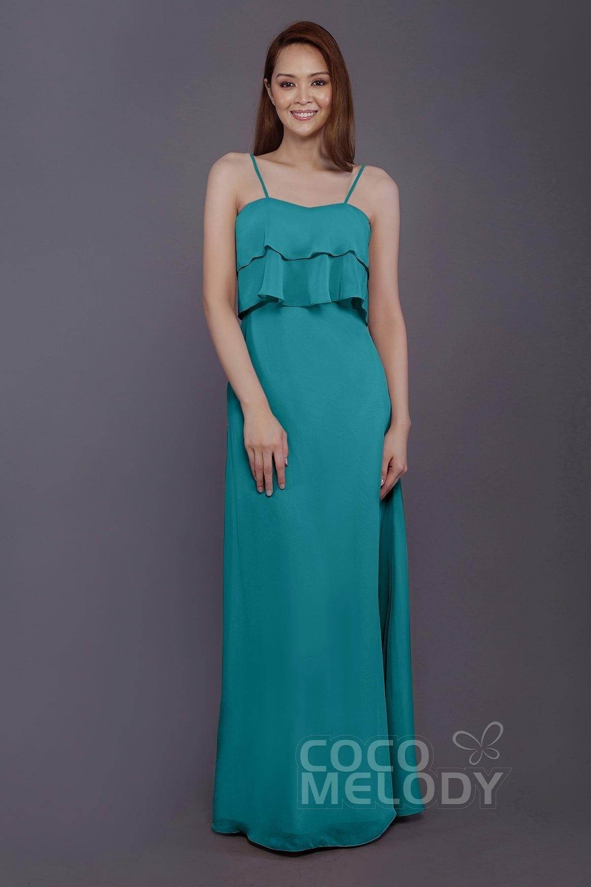 Sheath-Column Floor Length Chiffon Bridesmaid Dress PR3575 - COCOMELODY