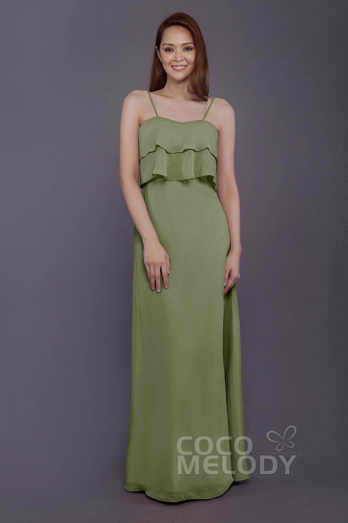 Sheath-Column Floor Length Chiffon Bridesmaid Dress PR3575 - COCOMELODY