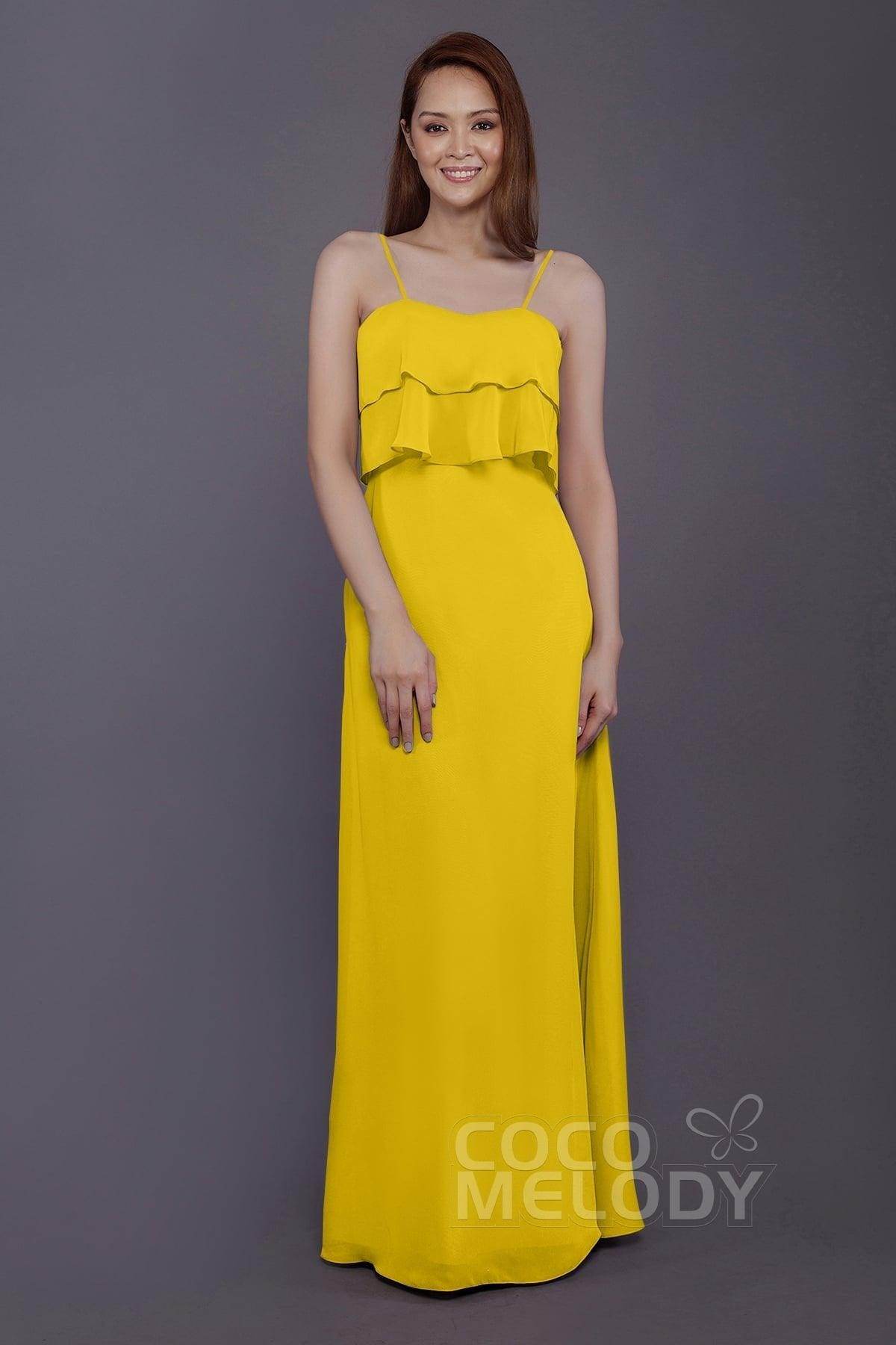Sheath-Column Floor Length Chiffon Bridesmaid Dress PR3575 - COCOMELODY