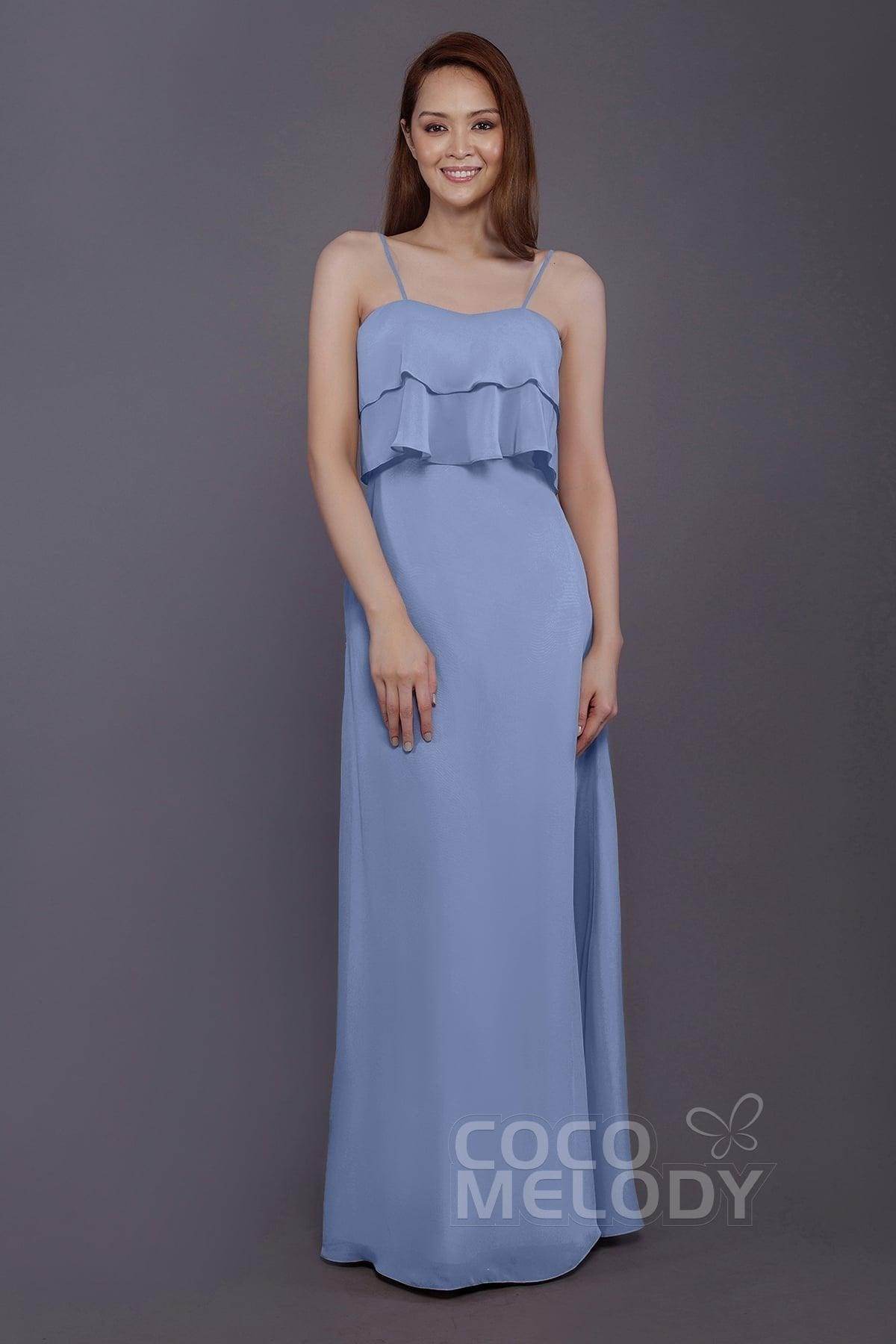 Sheath-Column Floor Length Chiffon Bridesmaid Dress PR3575 - COCOMELODY