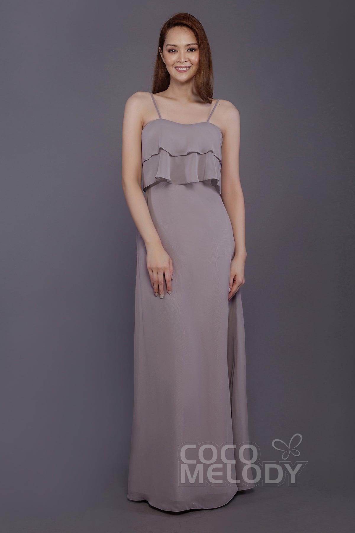 Sheath-Column Floor Length Chiffon Bridesmaid Dress PR3575 - COCOMELODY