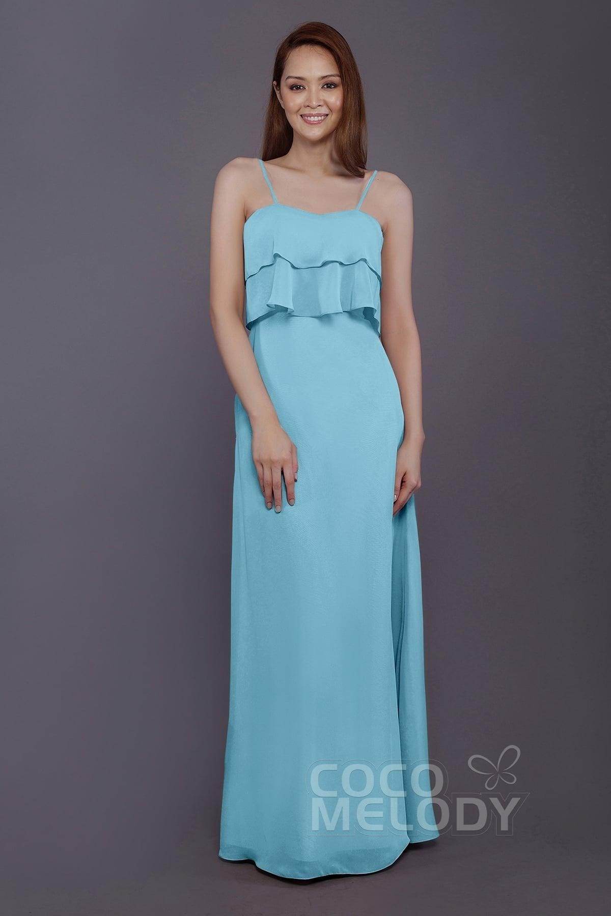 Sheath-Column Floor Length Chiffon Bridesmaid Dress PR3575 - COCOMELODY