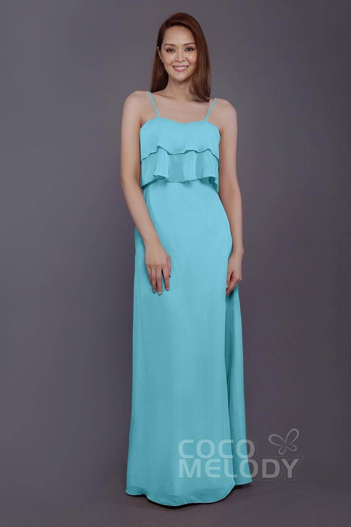 Sheath-Column Floor Length Chiffon Bridesmaid Dress PR3575 - COCOMELODY