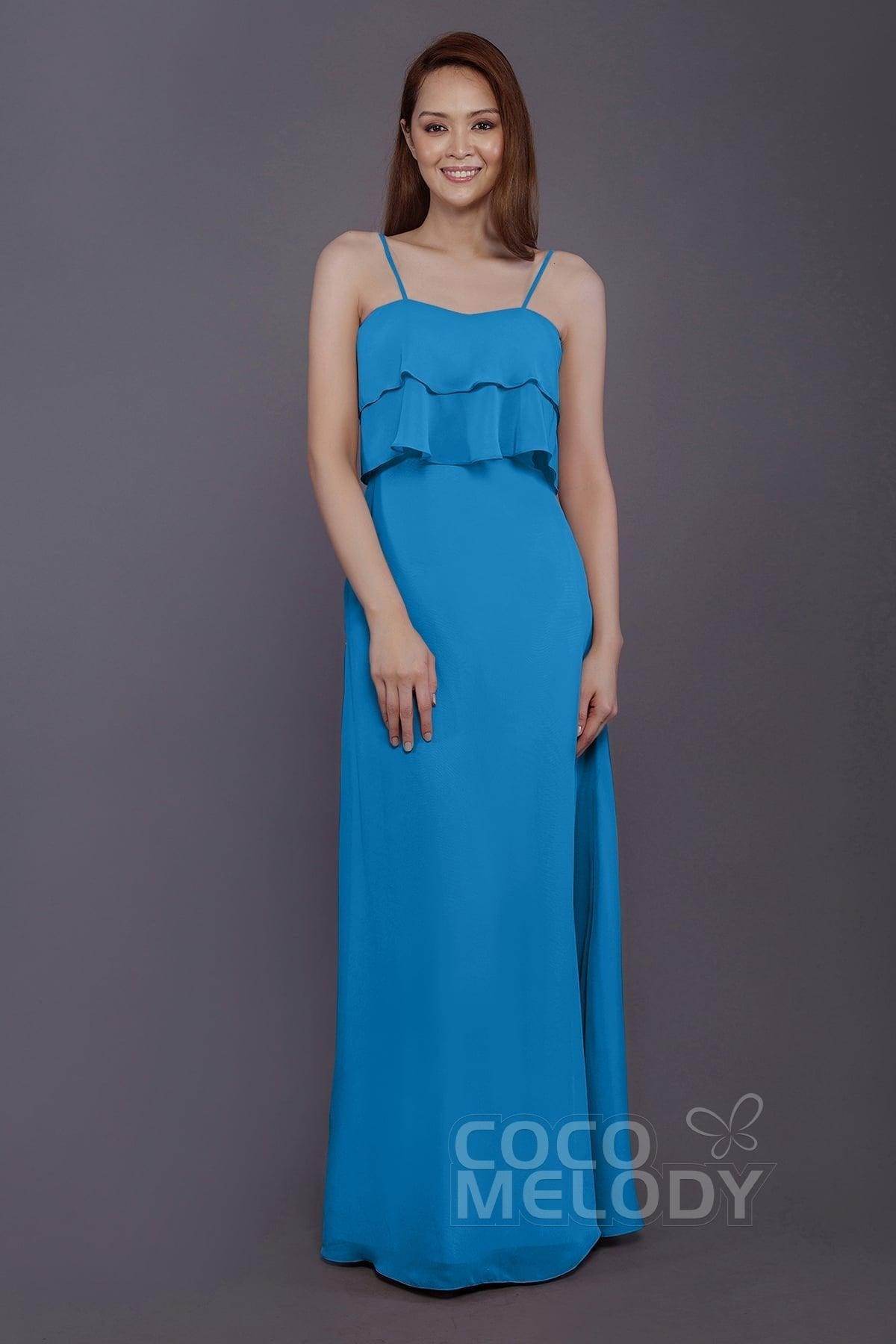 Sheath-Column Floor Length Chiffon Bridesmaid Dress PR3575 - COCOMELODY