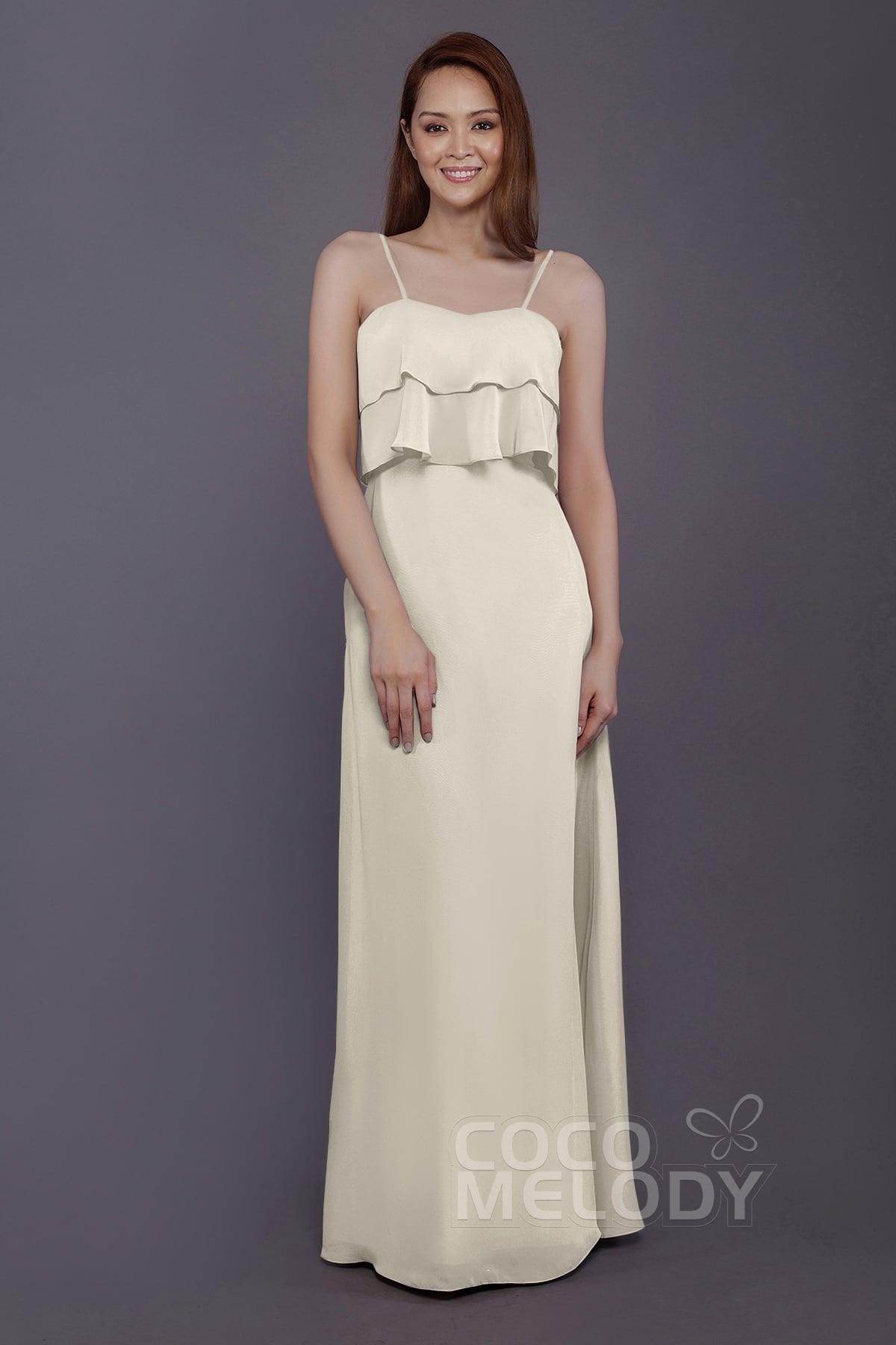 Sheath-Column Floor Length Chiffon Bridesmaid Dress PR3575 - COCOMELODY