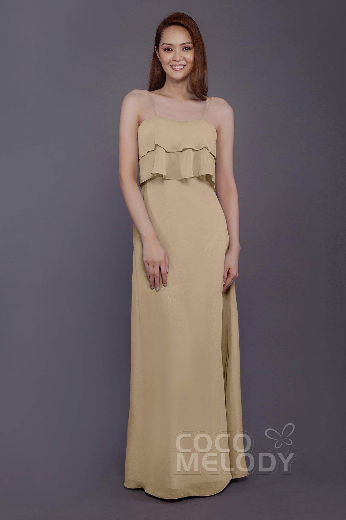 Sheath-Column Floor Length Chiffon Bridesmaid Dress PR3575 - COCOMELODY