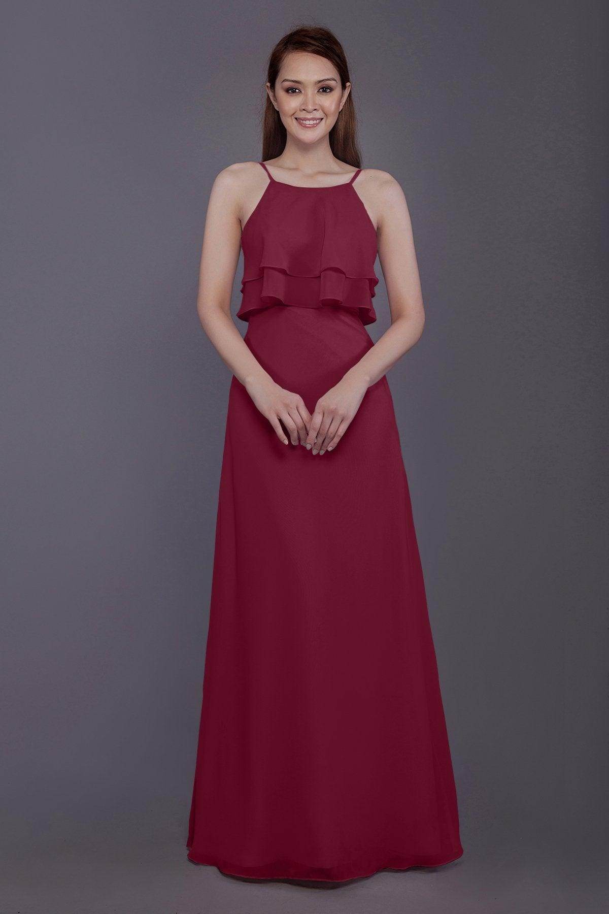 Sheath-Column Floor Length Chiffon Bridesmaid Dress PR3577 - COCOMELODY