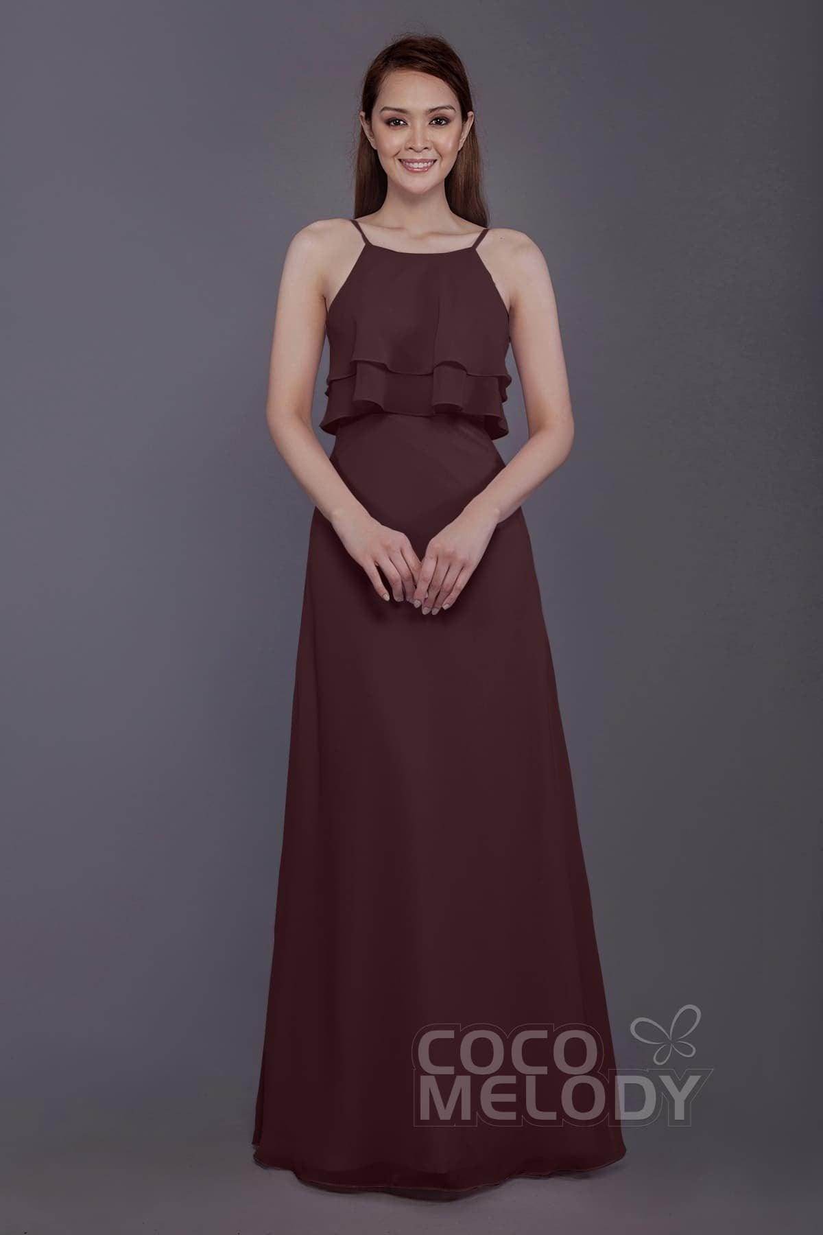 Sheath-Column Floor Length Chiffon Bridesmaid Dress PR3577 - COCOMELODY