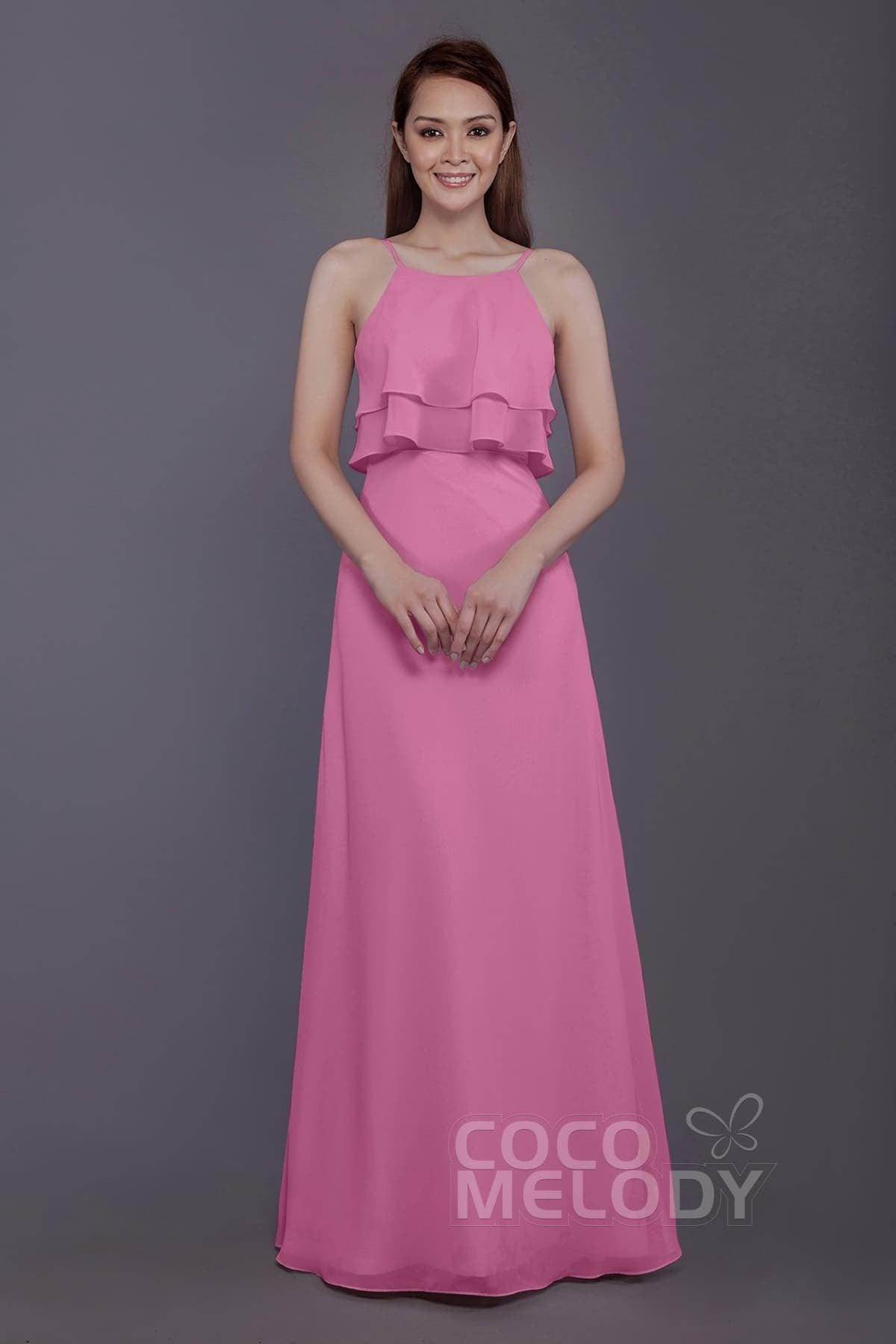Sheath-Column Floor Length Chiffon Bridesmaid Dress PR3577 - COCOMELODY