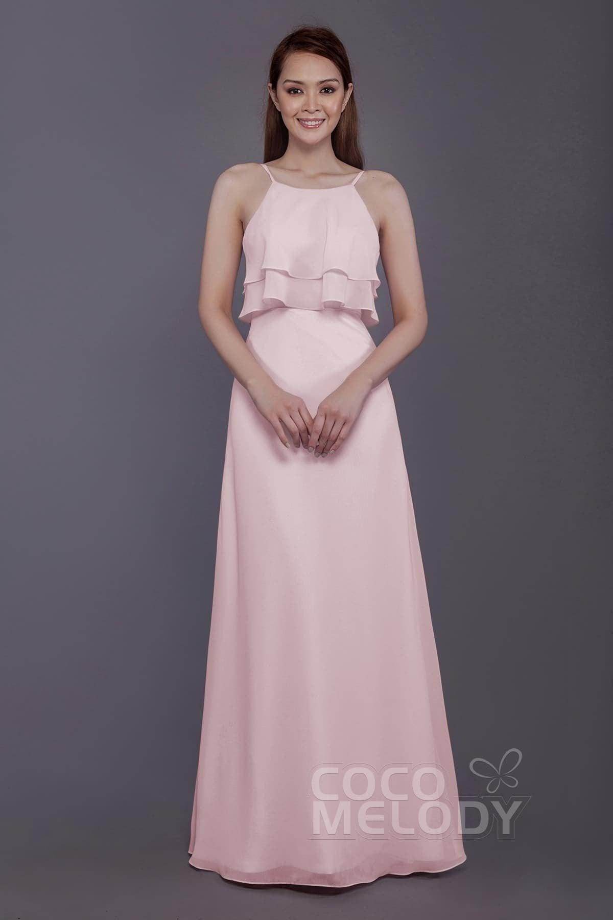 Sheath-Column Floor Length Chiffon Bridesmaid Dress PR3577 - COCOMELODY