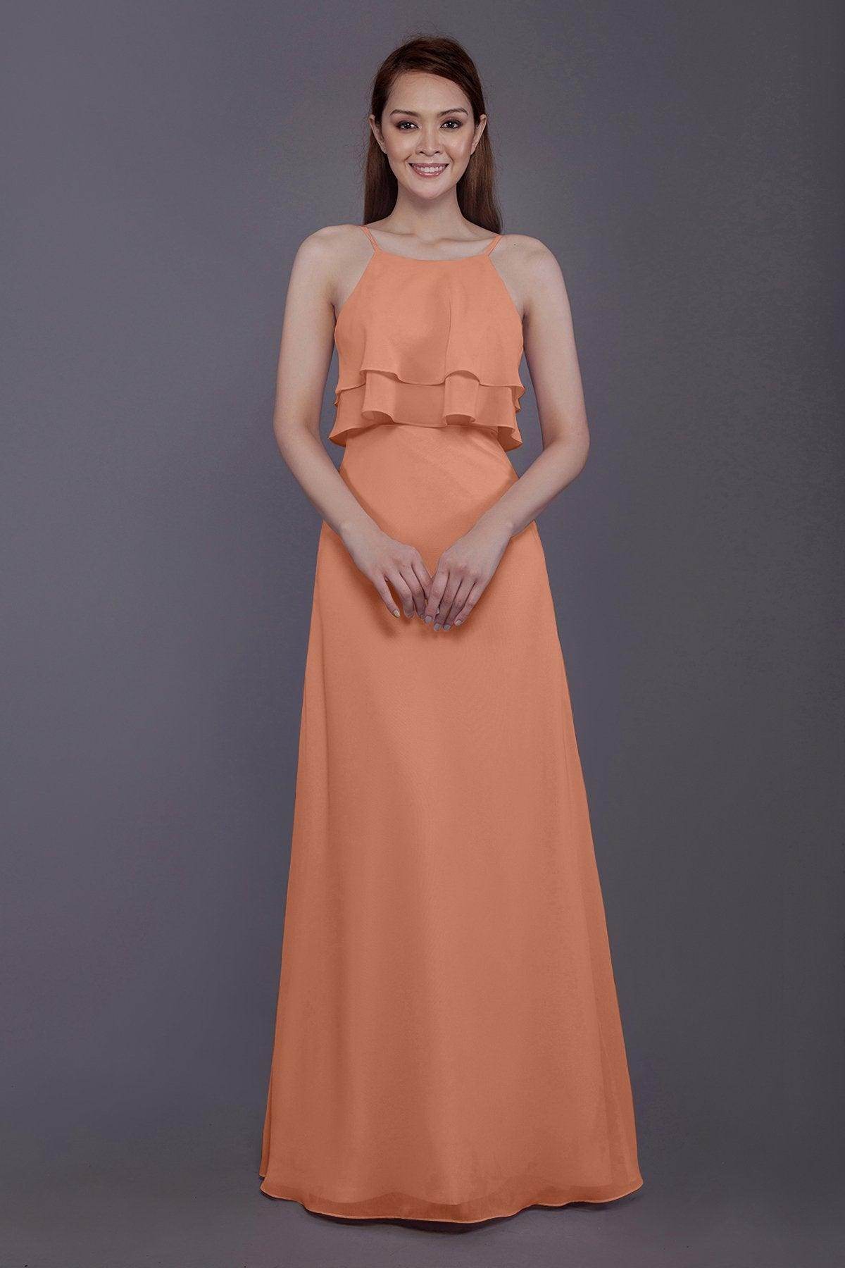 Sheath-Column Floor Length Chiffon Bridesmaid Dress PR3577 - COCOMELODY