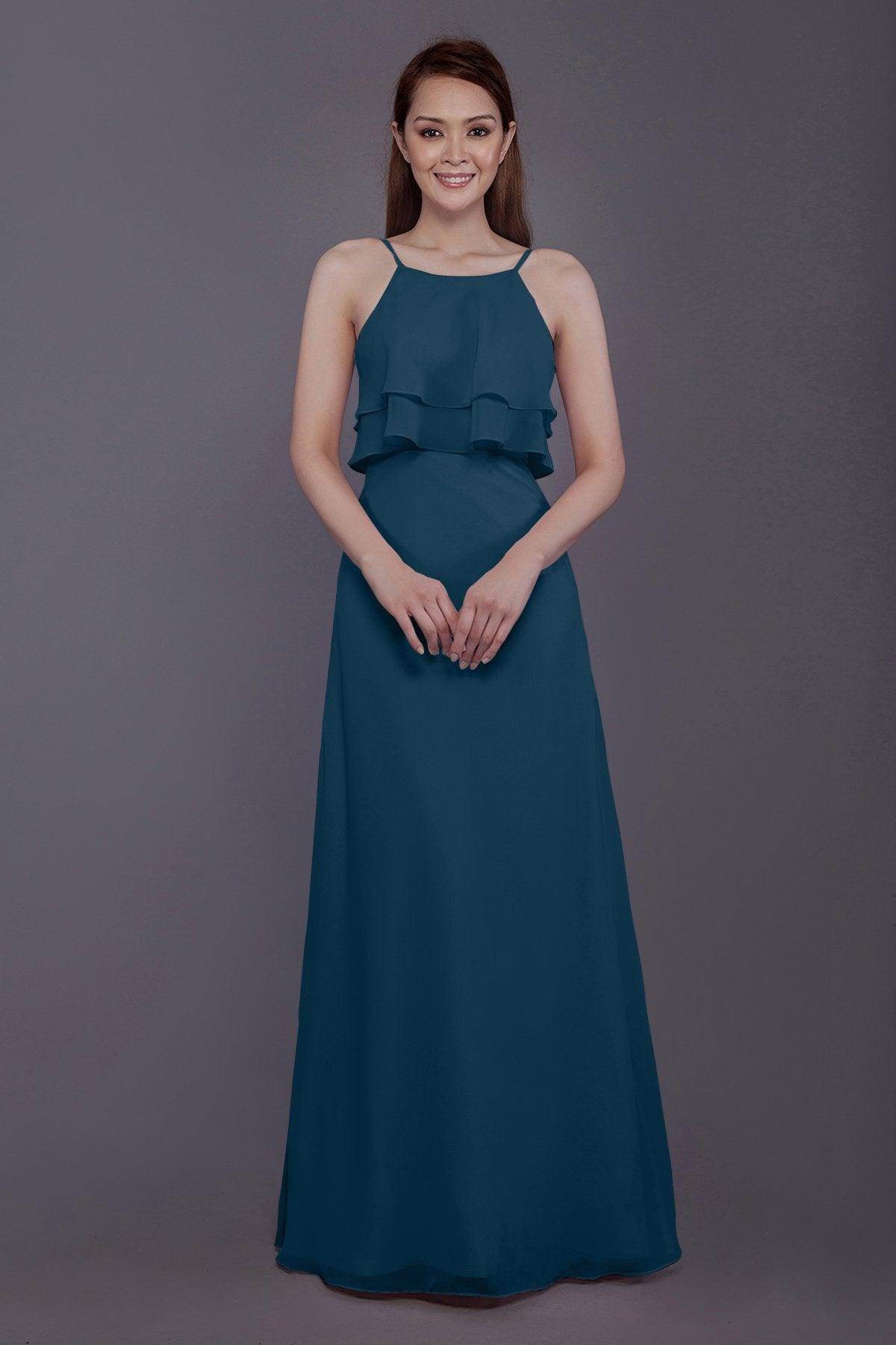 Sheath-Column Floor Length Chiffon Bridesmaid Dress PR3577 - COCOMELODY