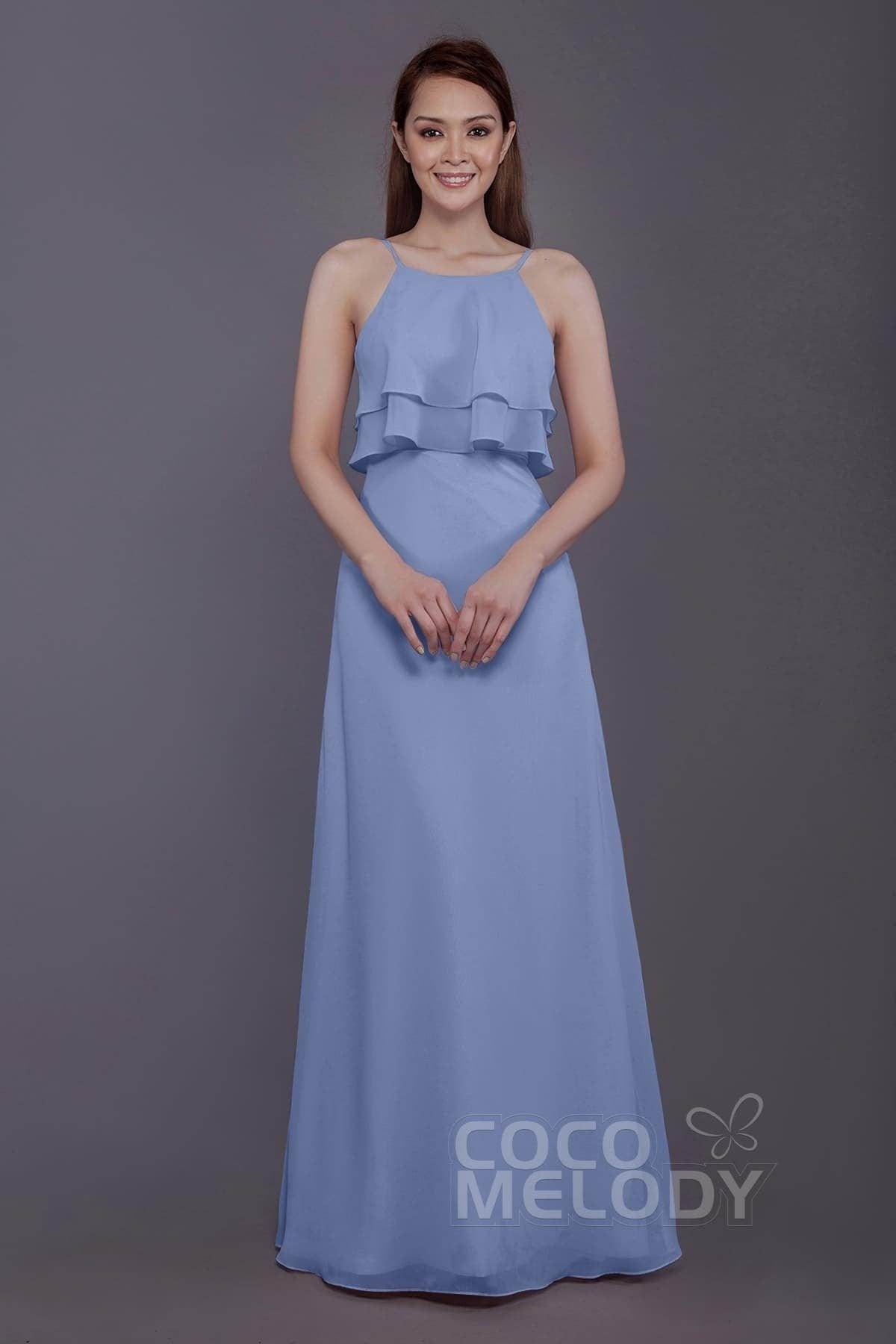 Sheath-Column Floor Length Chiffon Bridesmaid Dress PR3577 - COCOMELODY