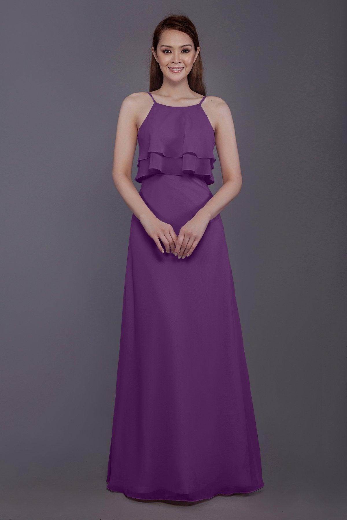 Sheath-Column Floor Length Chiffon Bridesmaid Dress PR3577 - COCOMELODY