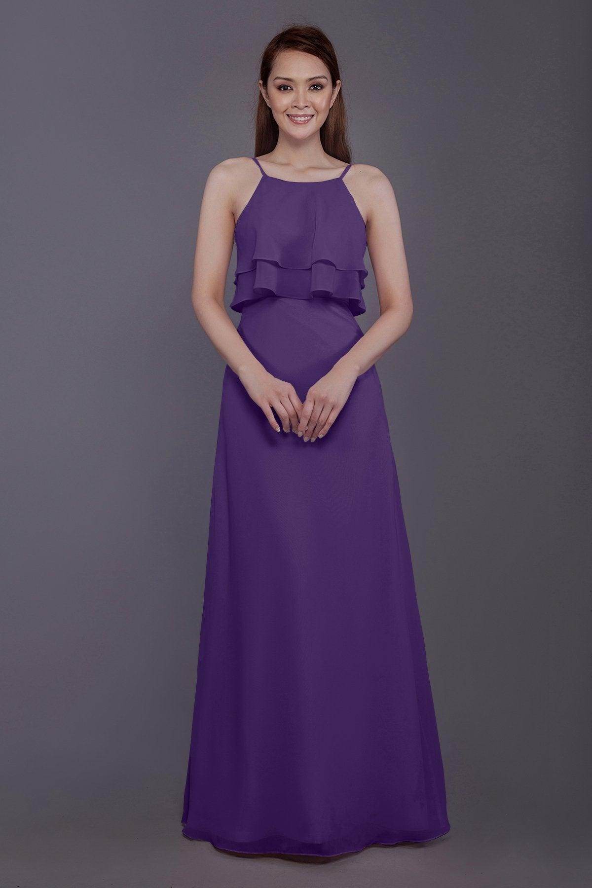 Sheath-Column Floor Length Chiffon Bridesmaid Dress PR3577 - COCOMELODY