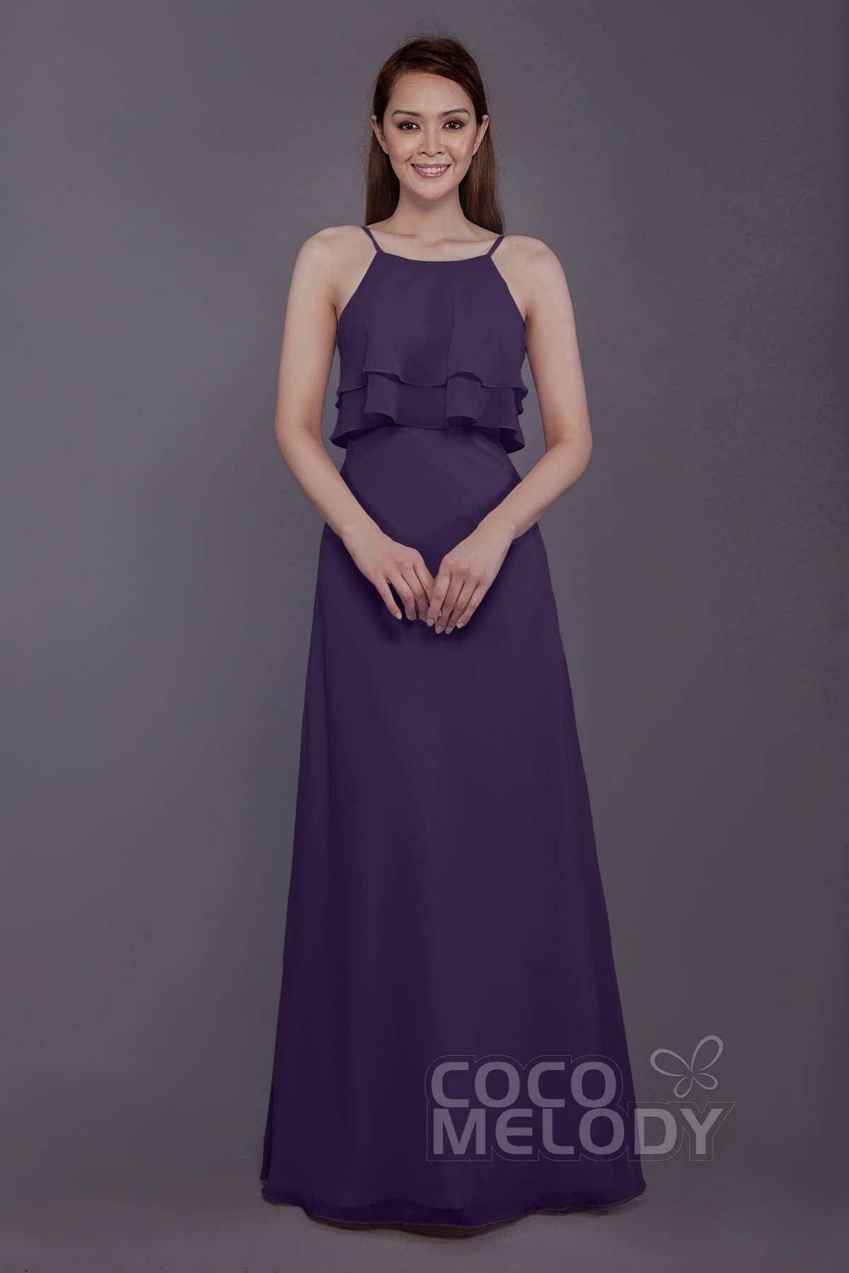 Sheath-Column Floor Length Chiffon Bridesmaid Dress PR3577 - COCOMELODY