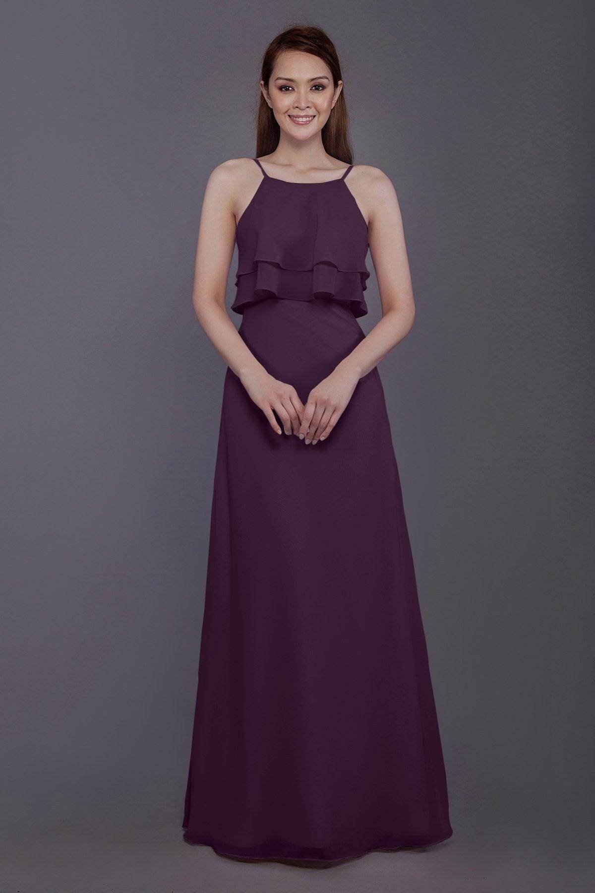 Sheath-Column Floor Length Chiffon Bridesmaid Dress PR3577 - COCOMELODY