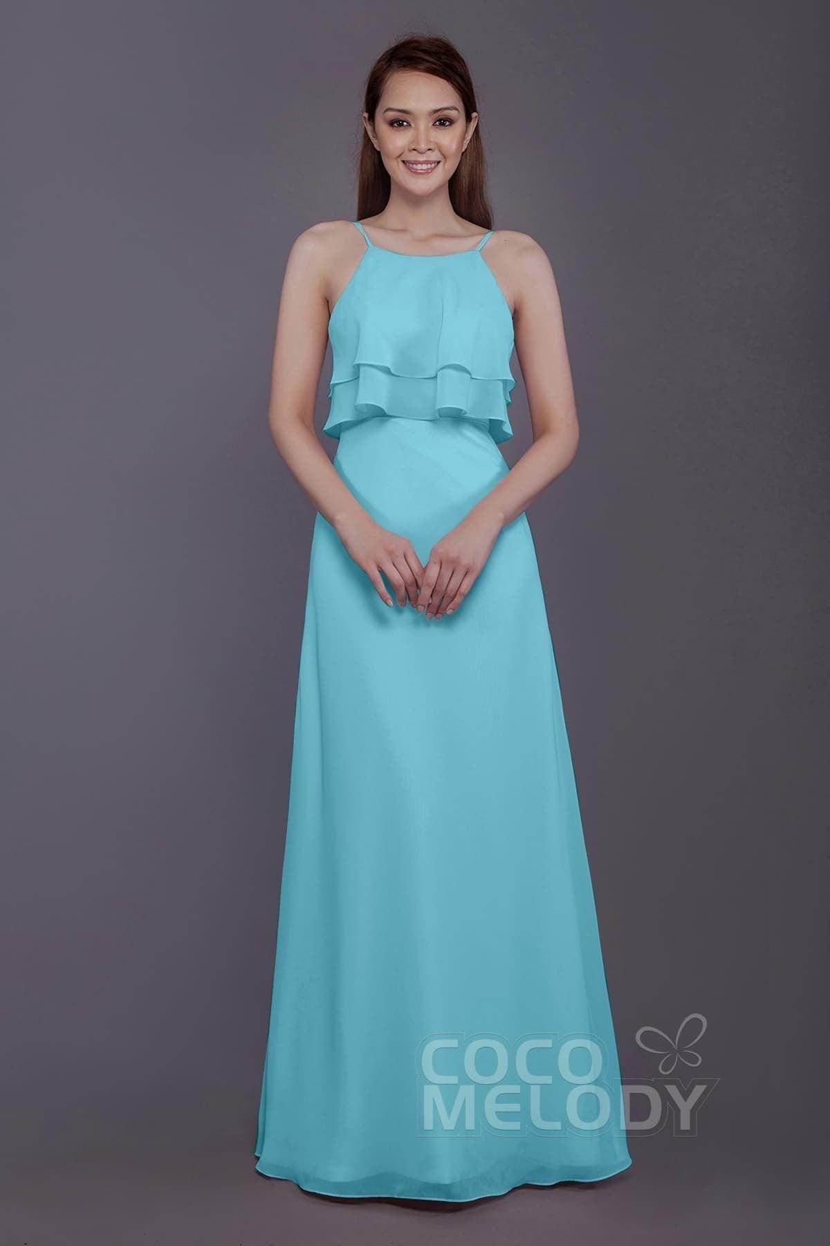 Sheath-Column Floor Length Chiffon Bridesmaid Dress PR3577 - COCOMELODY