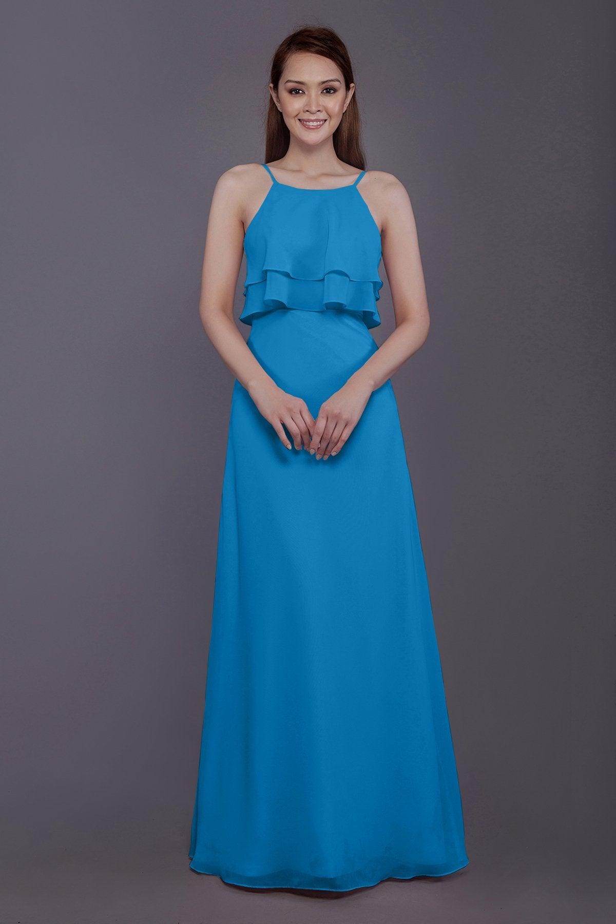 Sheath-Column Floor Length Chiffon Bridesmaid Dress PR3577 - COCOMELODY