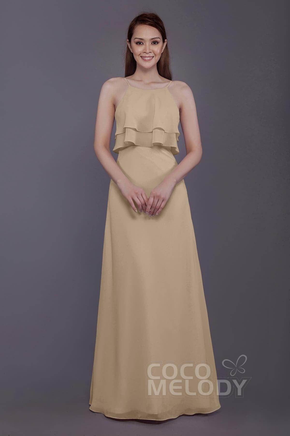 Sheath-Column Floor Length Chiffon Bridesmaid Dress PR3577 - COCOMELODY