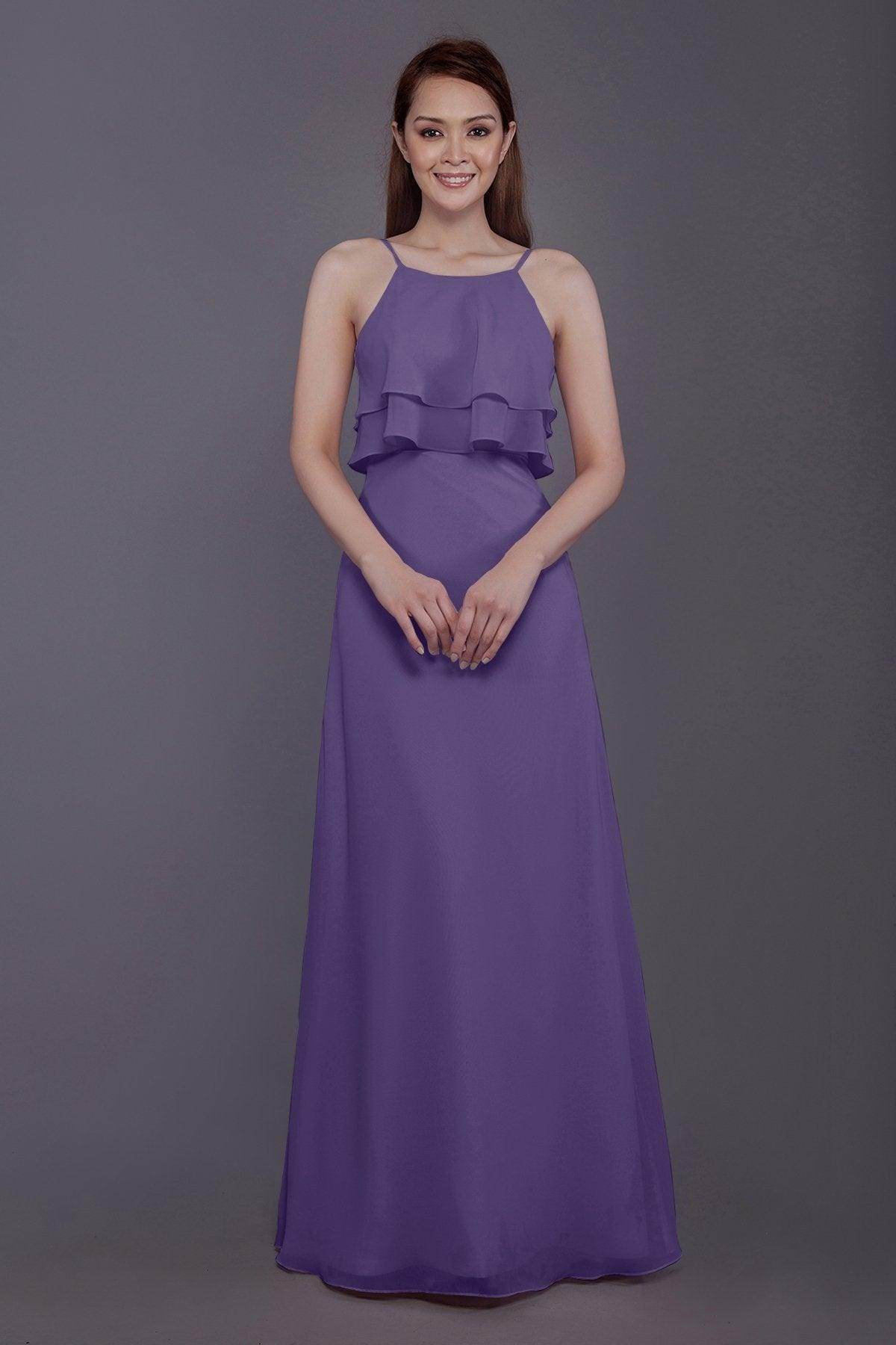 Sheath-Column Floor Length Chiffon Bridesmaid Dress PR3577 - COCOMELODY