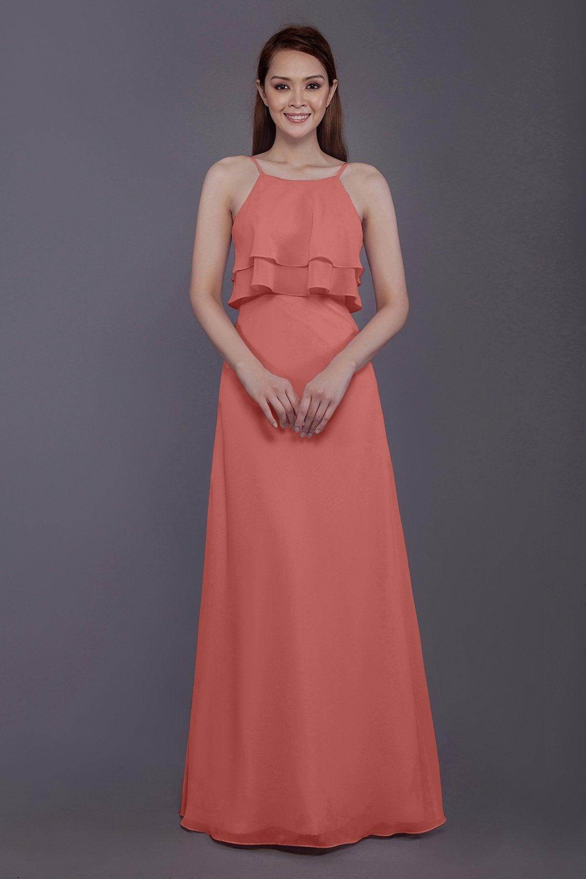 Sheath-Column Floor Length Chiffon Bridesmaid Dress PR3577 - COCOMELODY