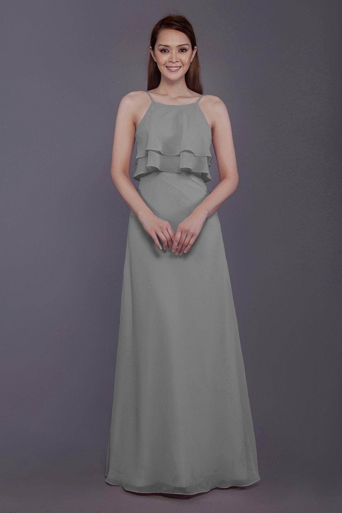Sheath-Column Floor Length Chiffon Bridesmaid Dress PR3577 - COCOMELODY