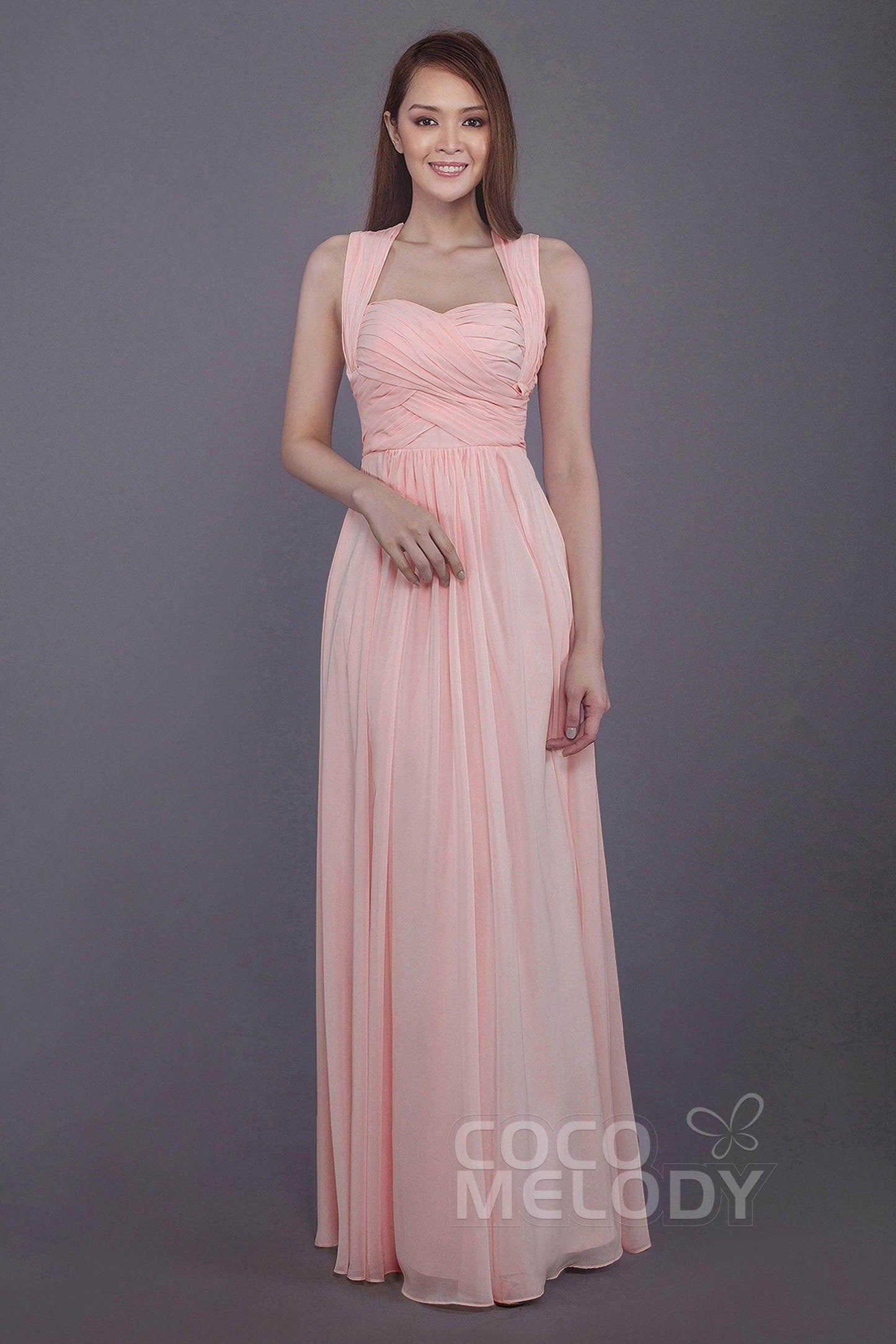 Sheath-Column Floor Length Chiffon Bridesmaid Dress PR3585 - COCOMELODY